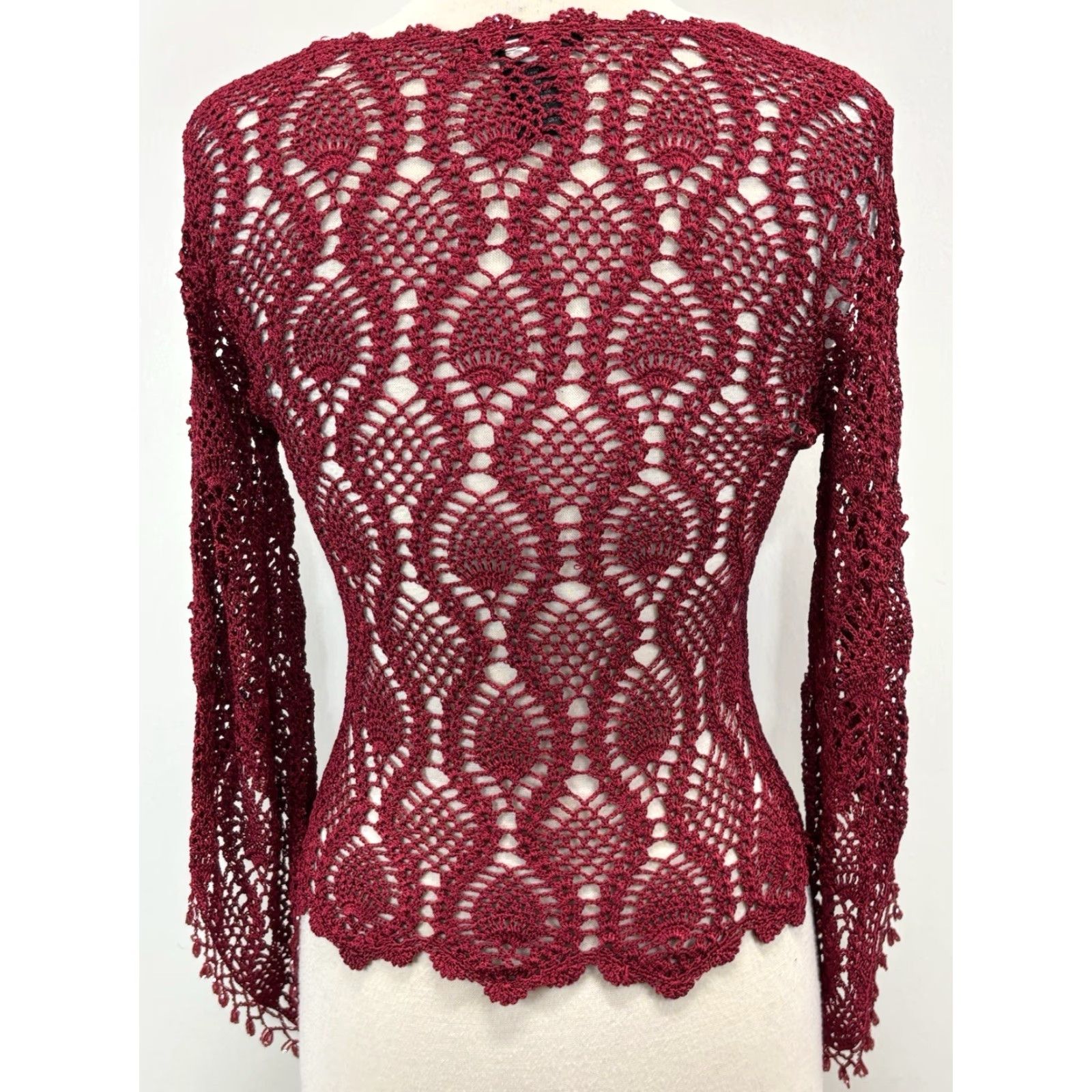 Vintage VINTAGE The Limited Handknit Sweater Women’s M Red Beaded Trim 1990s Whimsigoth Fairy Mens? Size M / US 6-8 / IT 42-44 - 3 Thumbnail
