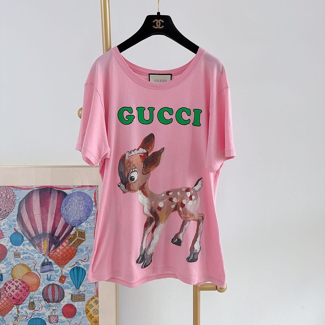 Gucci Gucci Deer Print T-Shirt Pink Size S Size S / US 4 / IT 40 - 1 Thumbnail