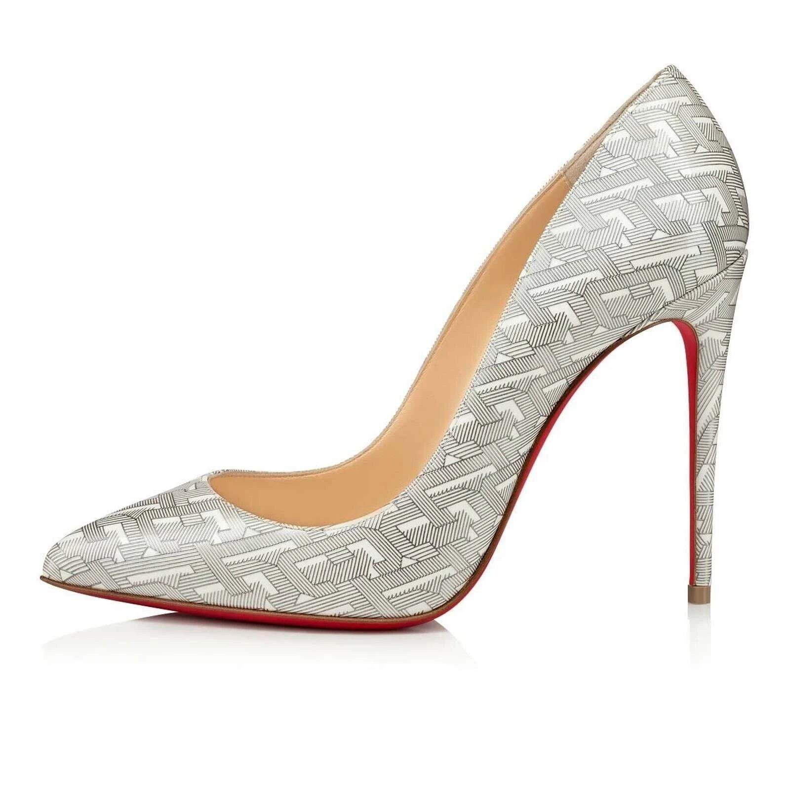 Christian Louboutin Christian Louboutin Pigalle Follies Patent CL White Silver Size US 10.5 / IT 40.5 - 3 Thumbnail