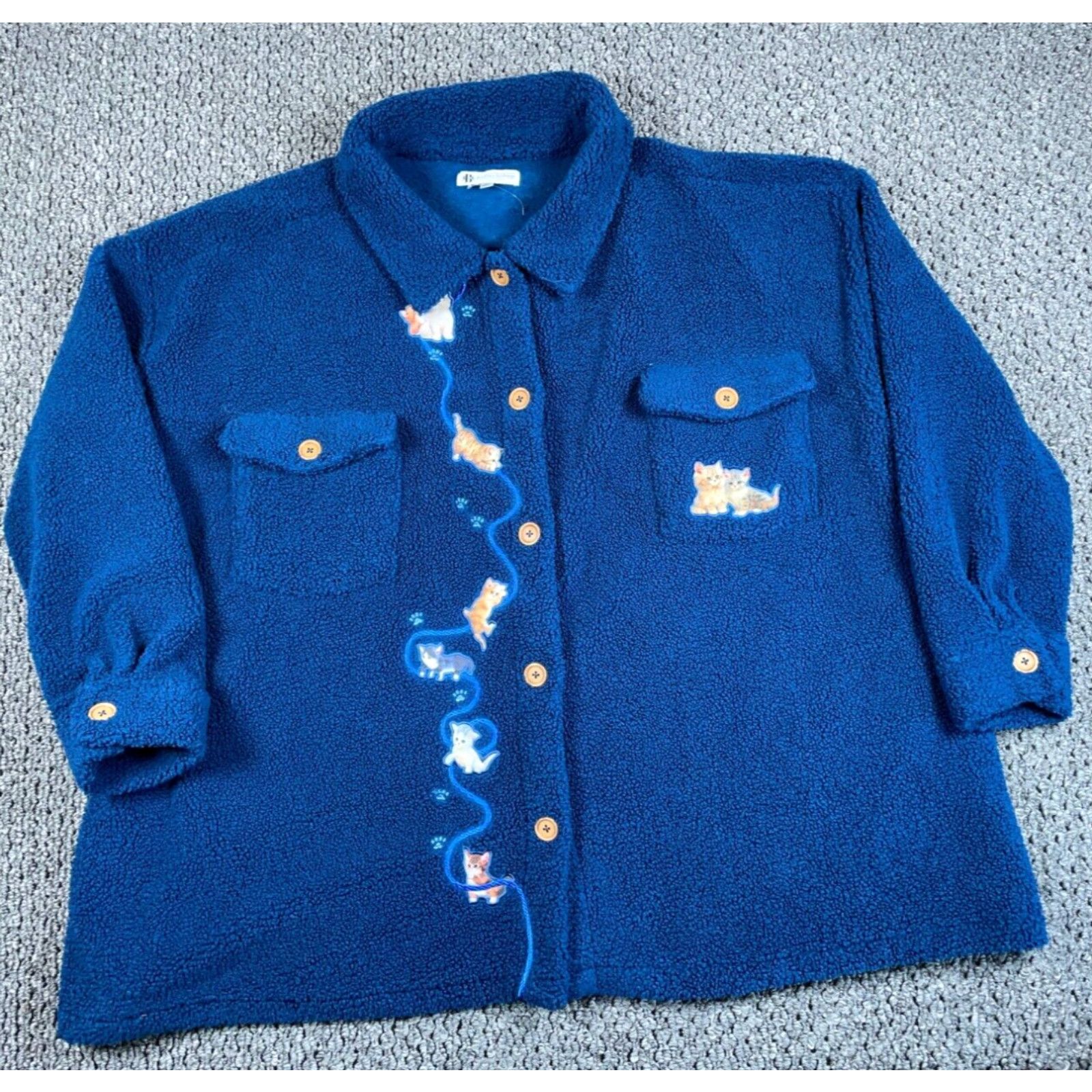 image of Vintage Bradford Exchange Cat Kitten Sherpa Fleece Jacket Women's 2X Blue Jurgen Scholz in White (S