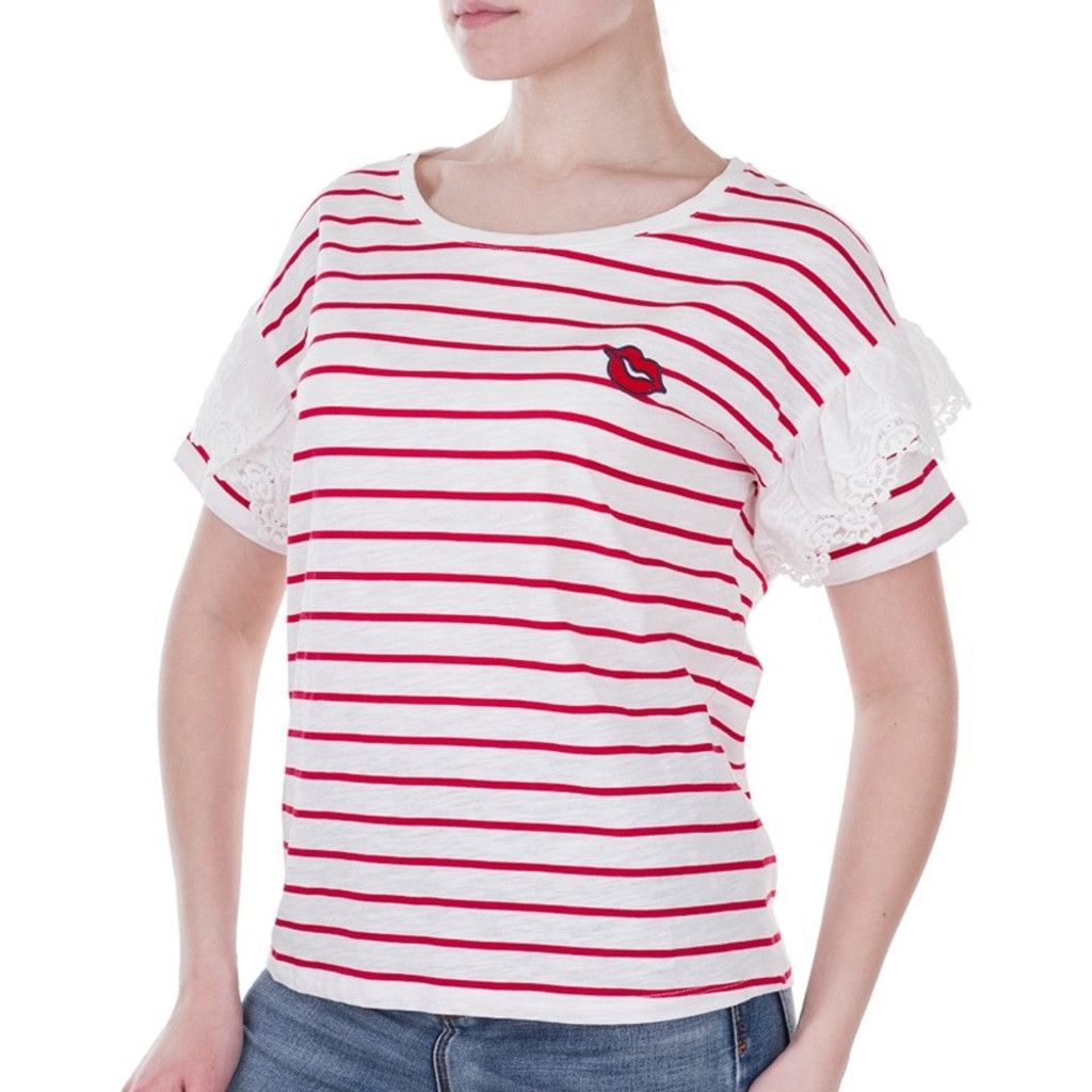 Other OUI Striped Cotton Red White T-Shirt Lace Boat Round Size 8 Size M / US 6-8 / IT 42-44 - 6 Thumbnail