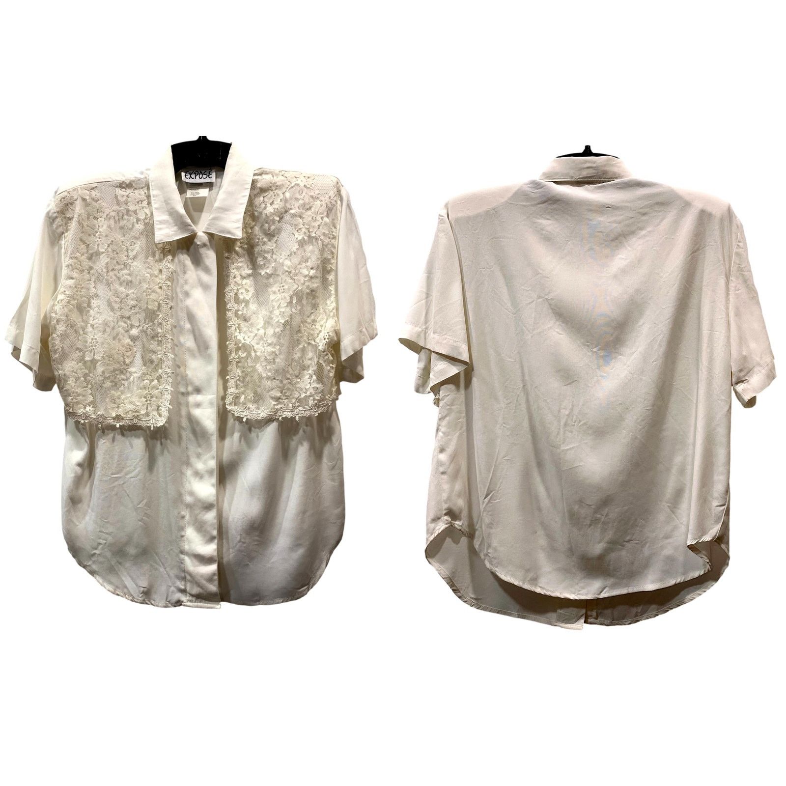 Vintage 80s White Short Sleeve Romantic Blouse w Lace Vest / Shrug Size S / US 4 / IT 40 - 3 Thumbnail