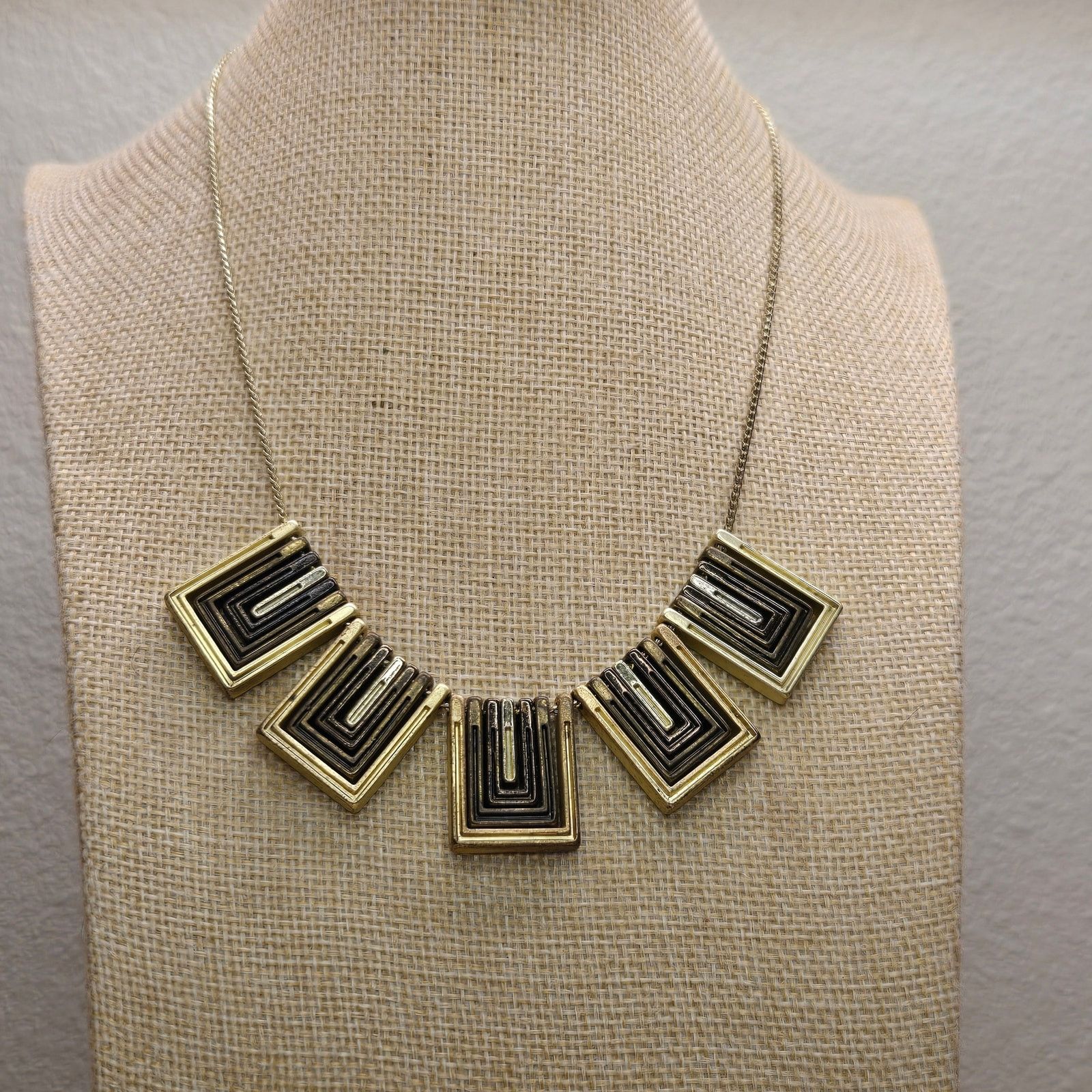Ann Taylor Gold & Black Geometric Bib Statement Necklace Metallic Glam Size ONE SIZE - 9 Thumbnail