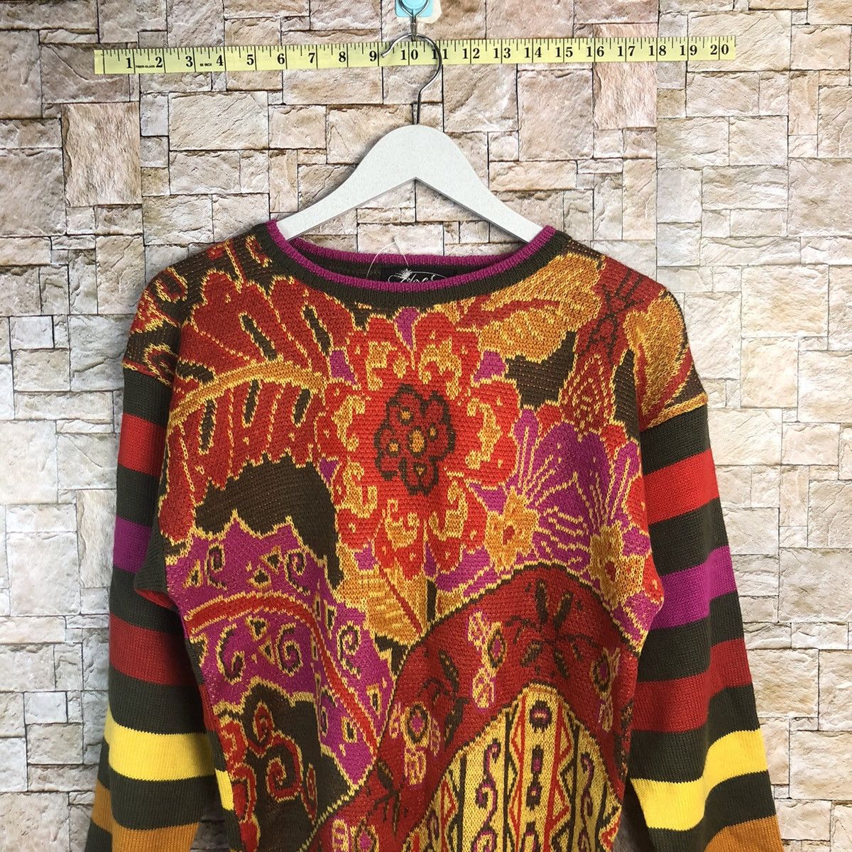 Vintage Laso Red art stripe vintage colourfull Knitwear #A165 Size M / US 6-8 / IT 42-44 - 2 Thumbnail