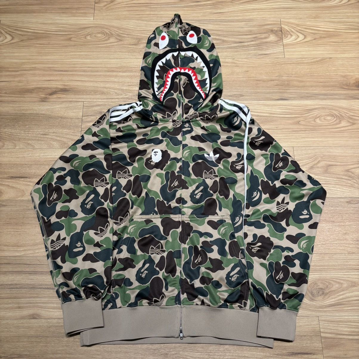 Bape x Adidas Relaxed Fit Camo Shark Track Full Zip Hoodie