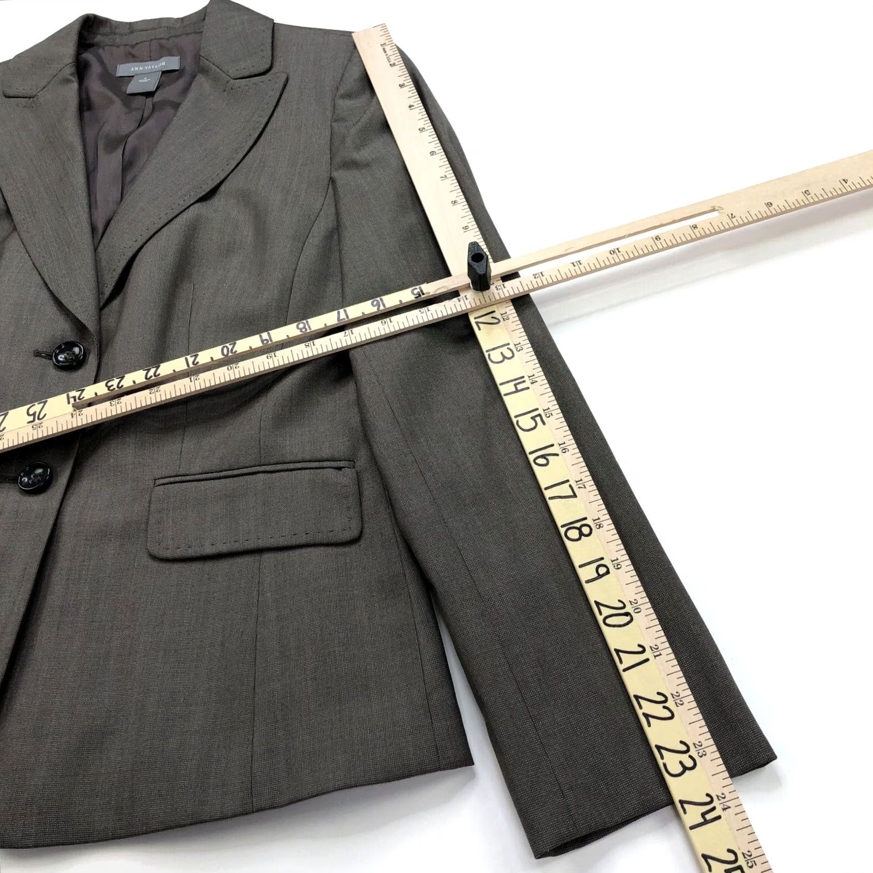 Ann Taylor Ann Taylor Brown Womens Wool Blend Two Button Blazer Jacket Size 4 Mid-Length Button Closure Wool Outer Shell Knit Fabric Size S / US 4 / IT 40 - 5 Thumbnail
