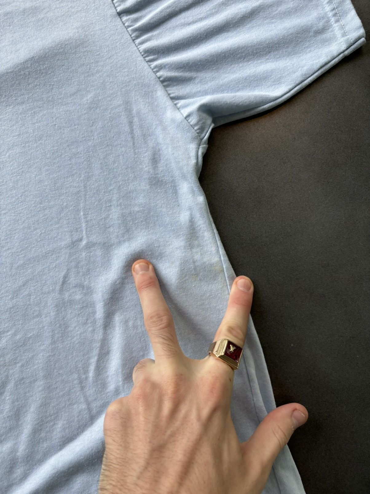 Fruit Of The Loom × Vintage 1980s Vintage Blank Tee 50/50 Made in Canada Boxy Crop Blue Size US M / EU 48-50 / 2 - 4 Thumbnail