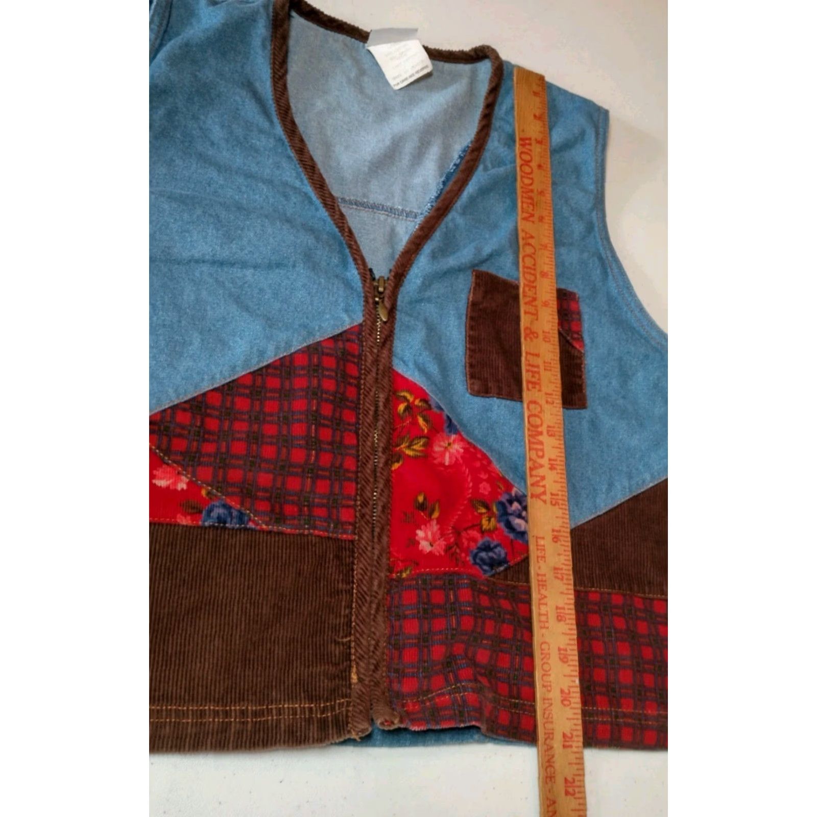 Vintage VINTAGE Stephanie K Koret Denim Vest Chambray Women L Blue Patchwork Zip Boho Hippie Jean Vest Size 36" / US 14 / IT 50 - 4 Thumbnail