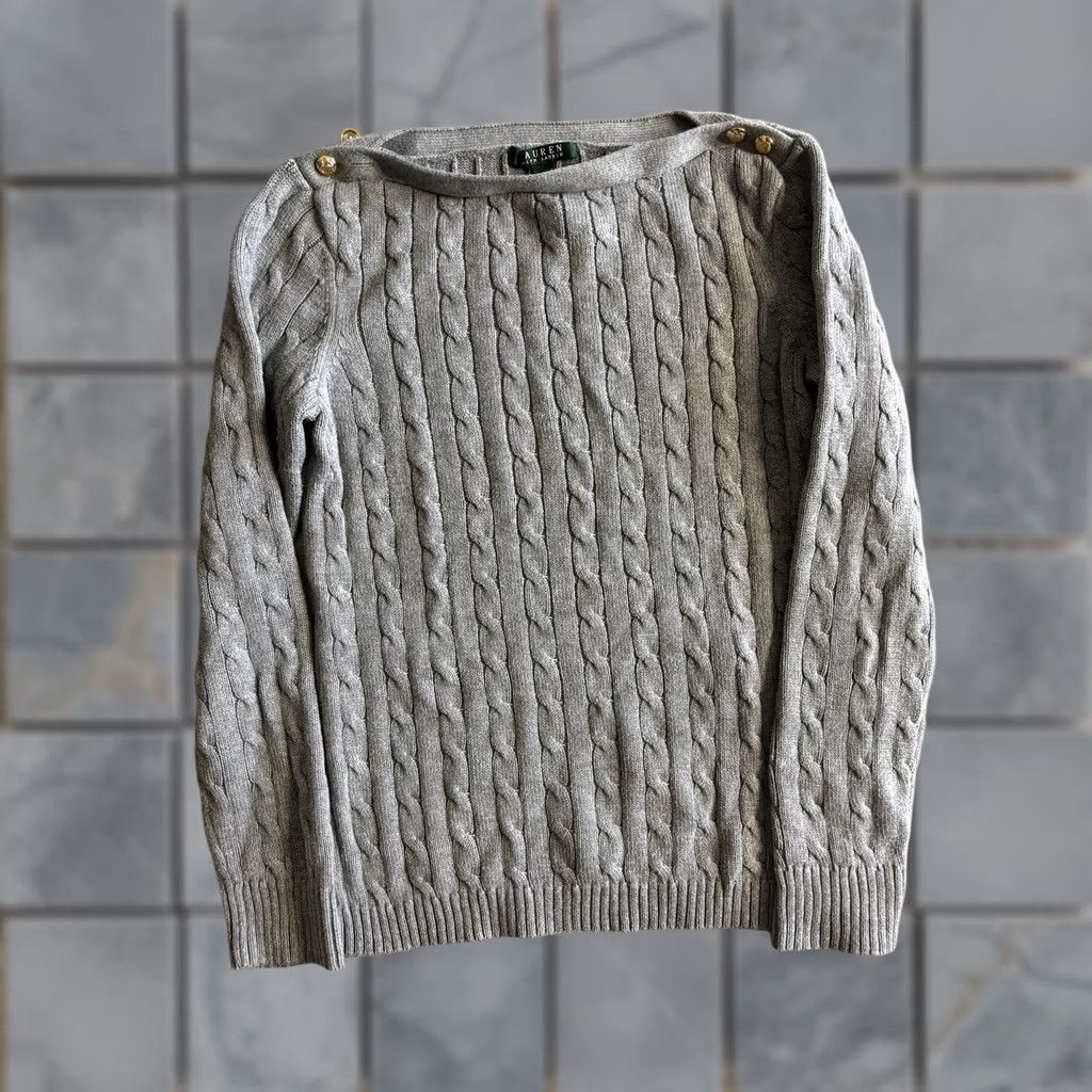 Ralph Lauren Lauren Ralph Lauren Sweater Womens L Gray Boat Neck Cable Knit Buttons Size L / US 10 / IT 46 - 1 Thumbnail