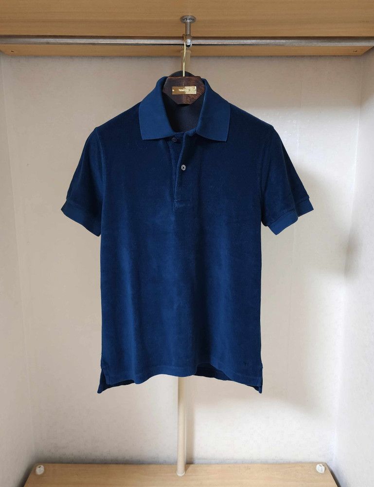o1sm1stk0824 Terry Cotton Pique Collar Polo Shirt Ocean Navy