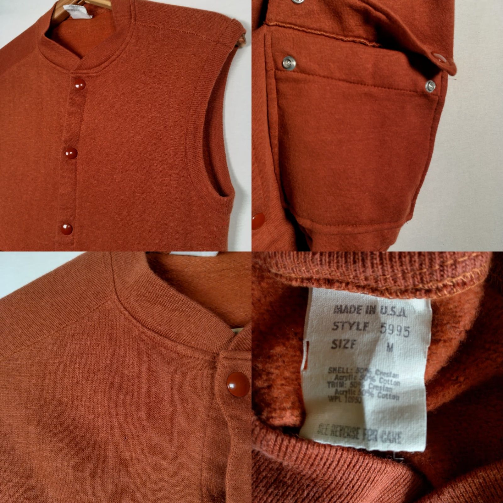 Rusty VINTAGE Sweatshirt Vest Men Medium Rust Orange Cardigan Snap Up Pocket Knit Sleeveless Size US M / EU 48-50 / 2 - 8 Thumbnail