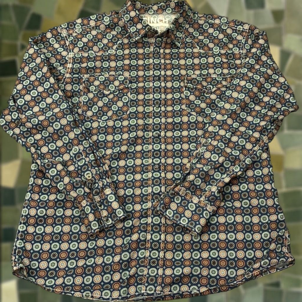 Vintage Cinch Western Shirt Geometric Print Blue Long Sleeve Pearl Snap Mens Large Pockets - Cotton, Button-Up, Casual Casualwear Size US L / EU 52-54 / 3 - 1 Thumbnail