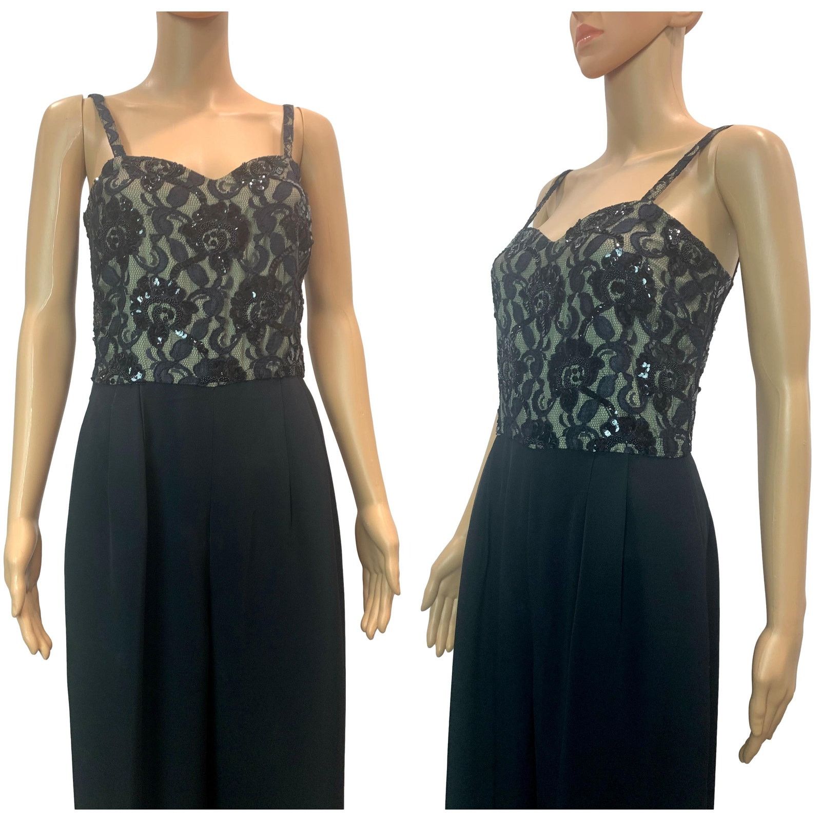 Vintage 80s Nolan Miller Black Jumpsuit Lace Beads and Sequins XS Size 27" / US 4 / IT 40 - 4 Thumbnail