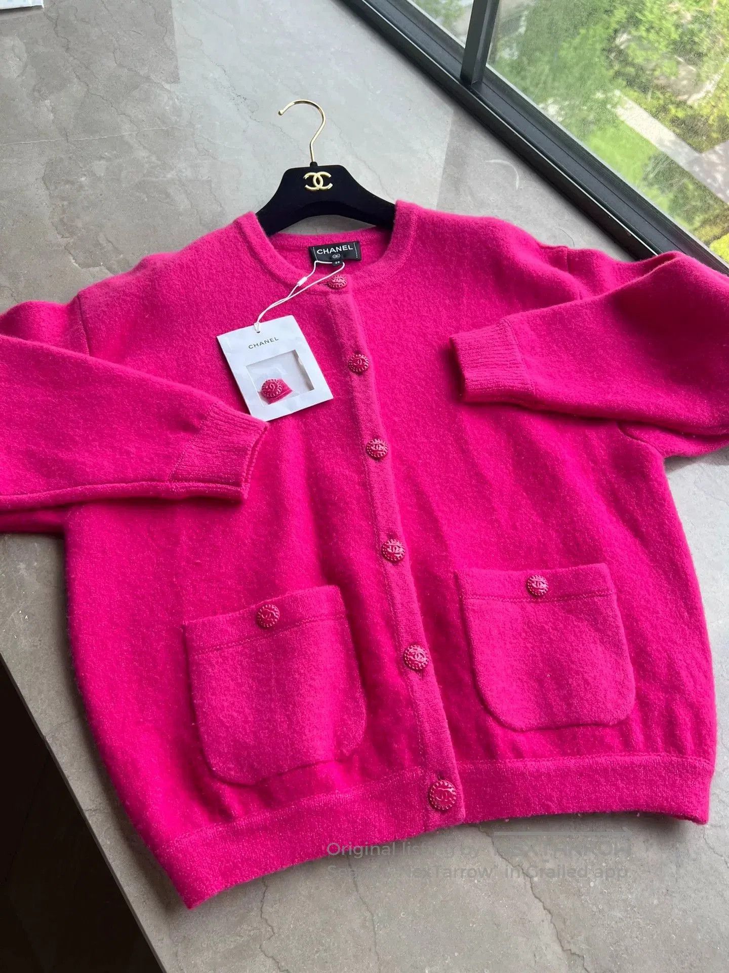Chanel Pink Cashmere Knit Cardigan.
