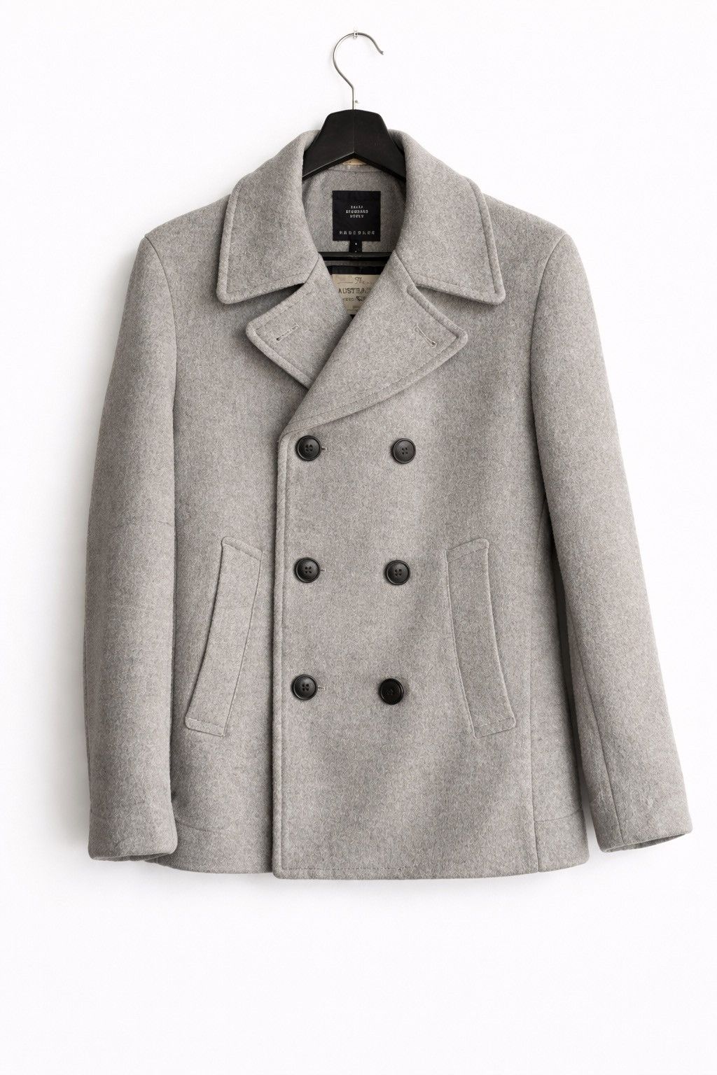 RAGEBLUE Grey DoubleBreasted Pea Coat Australian Merino Wool