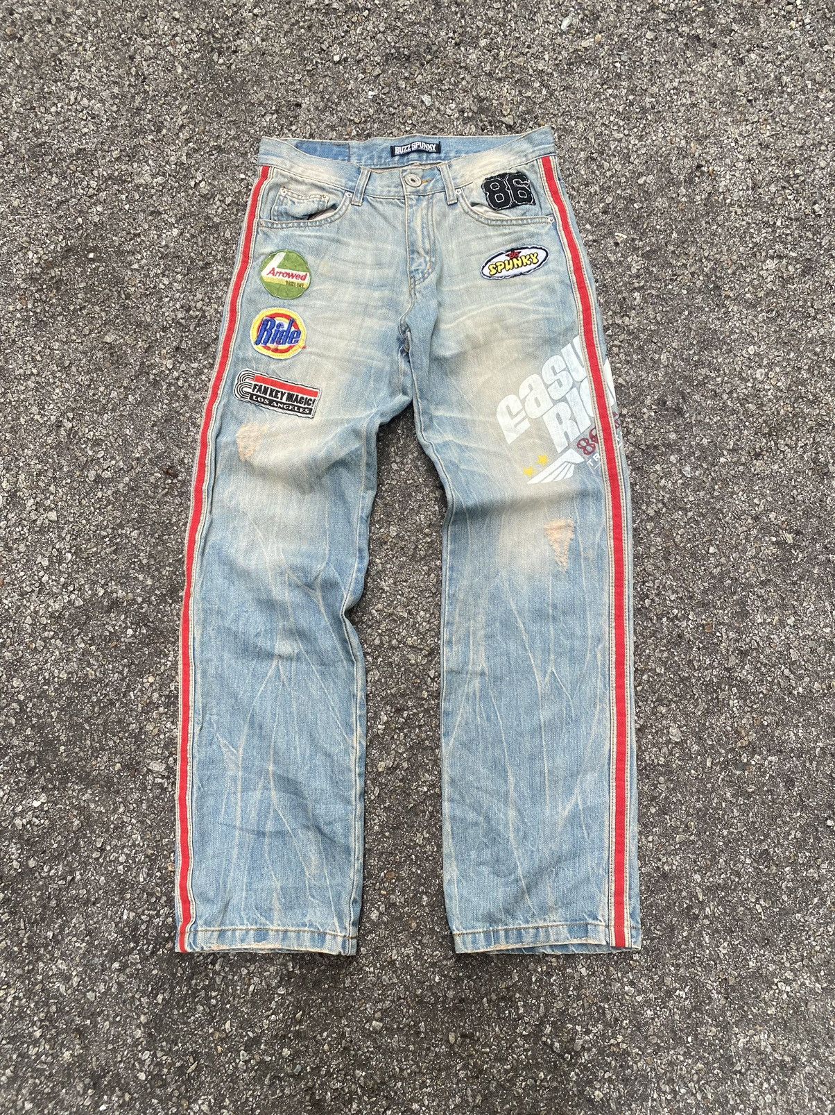 Hysteric Glamour Buzz Spunky Patched Distressed Faded Denim Jeans Size US 30 / EU 46 - 1 Thumbnail