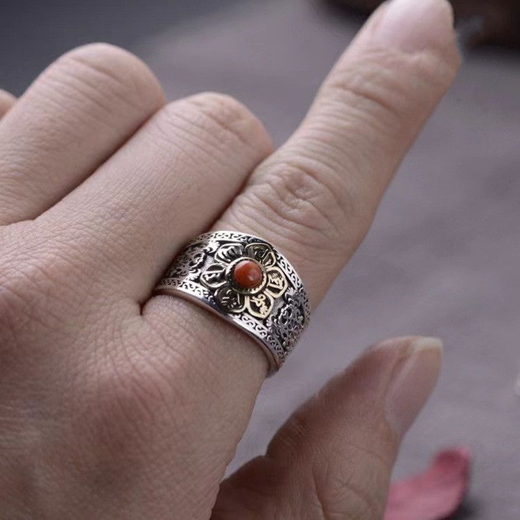 Jewelry × Vintage Resizable Retro Mantra Lotus Ring Size ONE SIZE - 4 Thumbnail