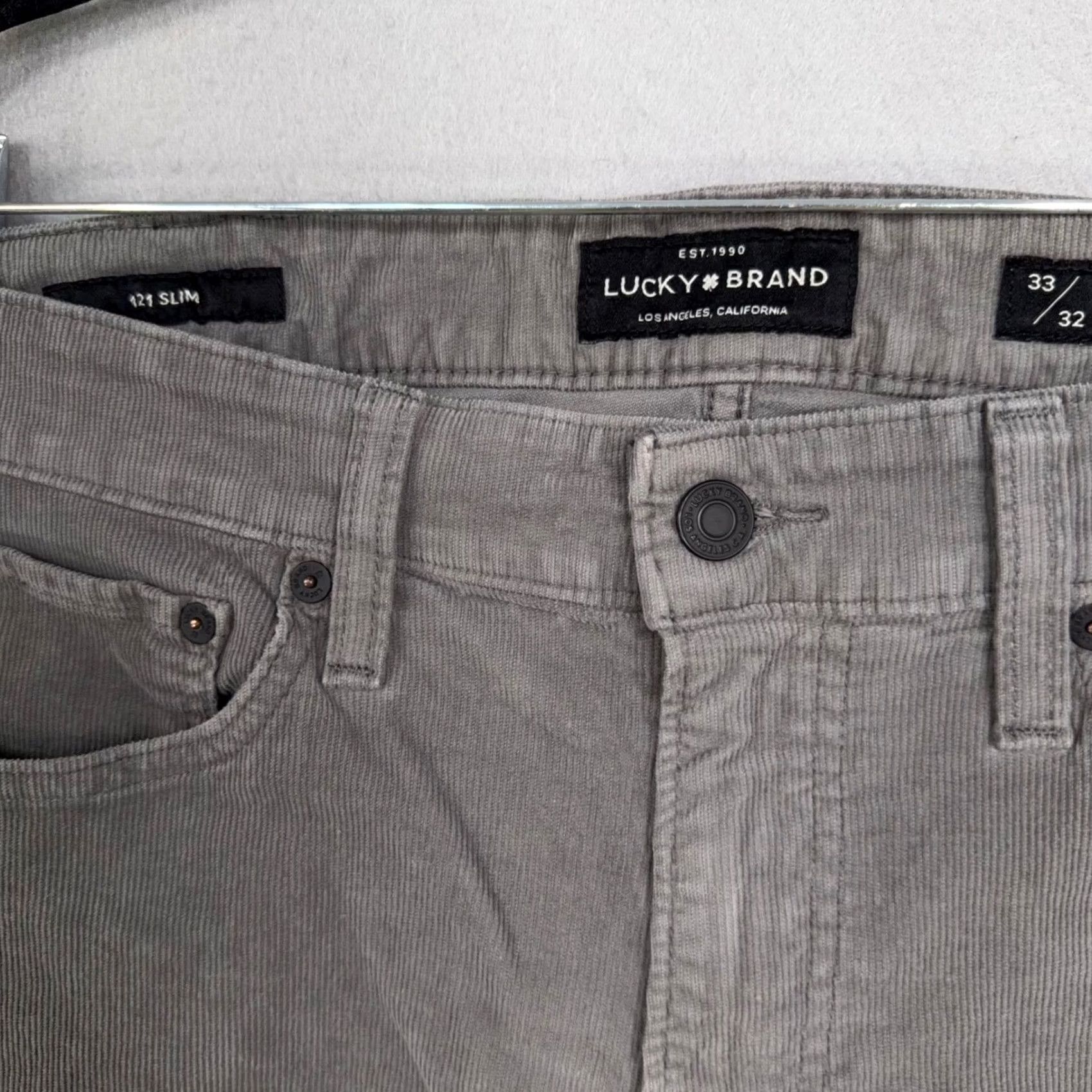 Lucky Brand Lucky Brand 121 Slim Men Grey Corduroy Pants 33x32 Chino Casual Modern Aesthetic Mens Size US 33 - 4 Thumbnail