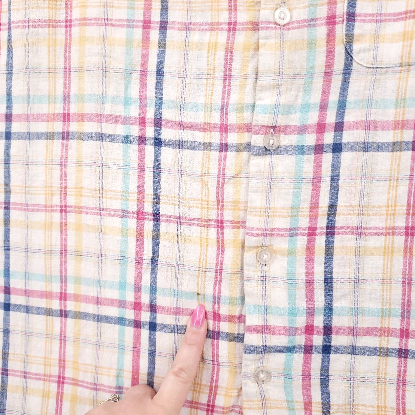 Vintage Alan Flusser White Plaid Linen Button Up Shirt Mens XL Short Sleeve Size US XL / EU 56 / 4 - 3 Thumbnail