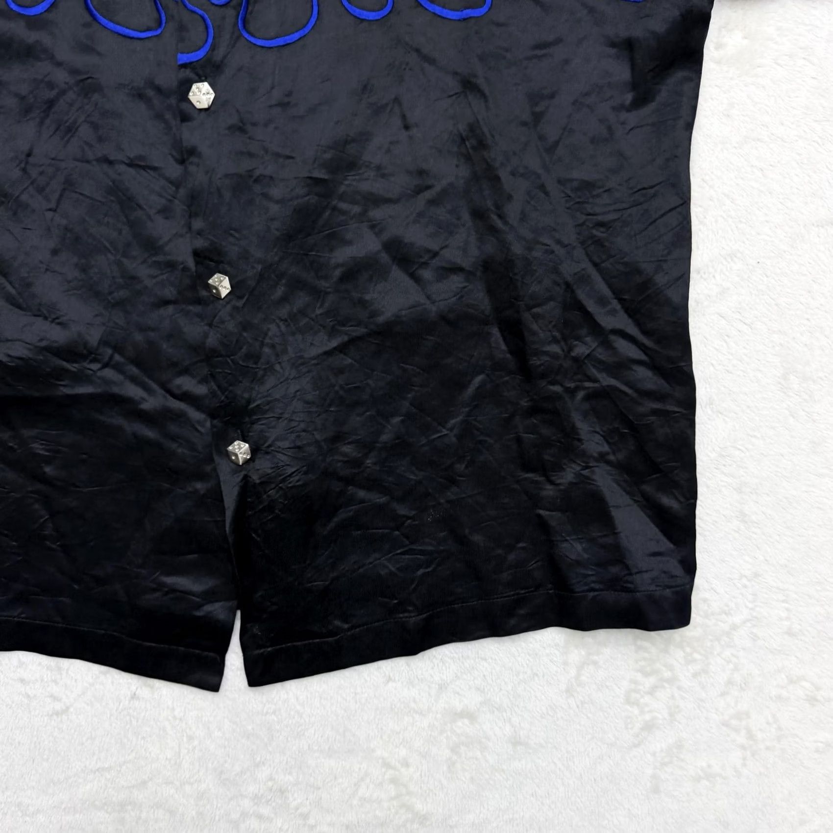 Vintage VINTAGE Johnny Suede Shirt Mens 2XL Black Satin Flame Embroidered Rock USA Button Up Size US XXL / EU 58 / 5 - 4 Thumbnail