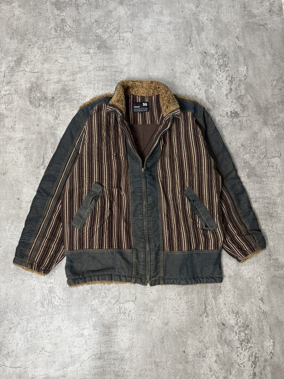 Japanese Brand VINTAGE 55 JAPANESE STRIPED JACKET WITH FUR Size US L / EU 52-54 / 3 - 1 Thumbnail