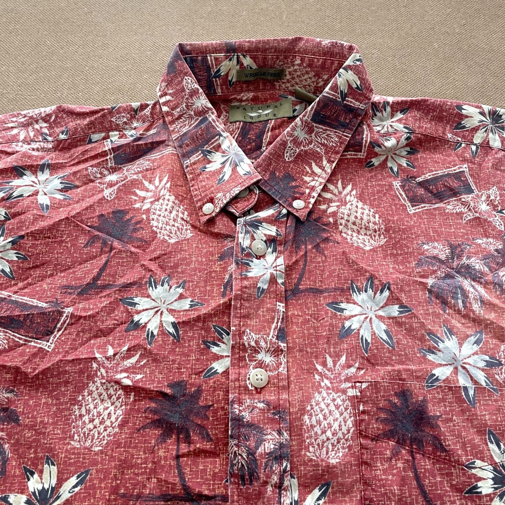 Vintage VINTAGE Natural Issue Shirt Mens XL Red Hawaiian Pineapple Palm Tree Floral Wrinkle Free Size US XL / EU 56 / 4 - 3 Thumbnail