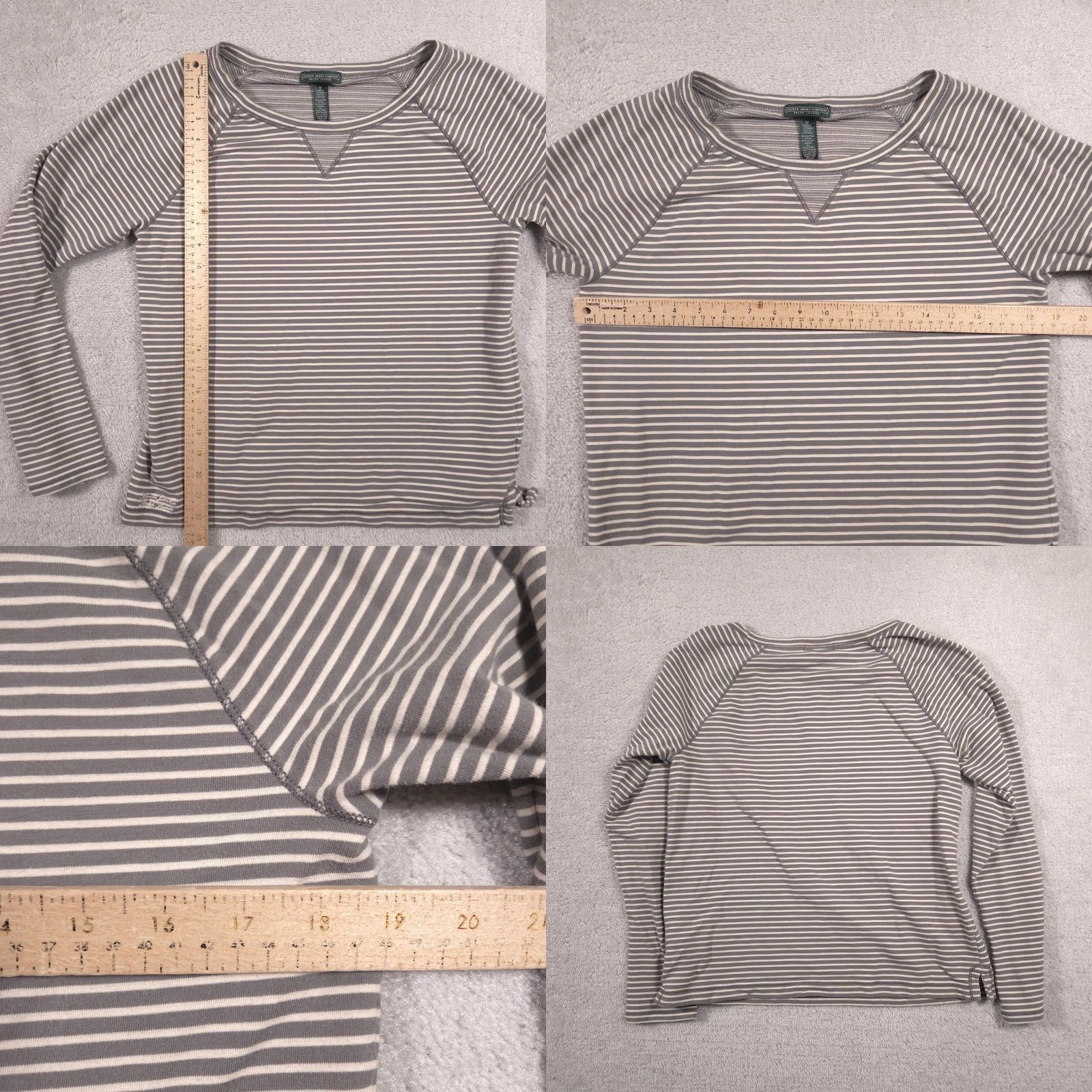 Ralph Lauren Lauren Ralph Lauren Shirt Womens Medium Gray Striped Raglan Long Sleeve Top Size M / US 6-8 / IT 42-44 - 8 Thumbnail