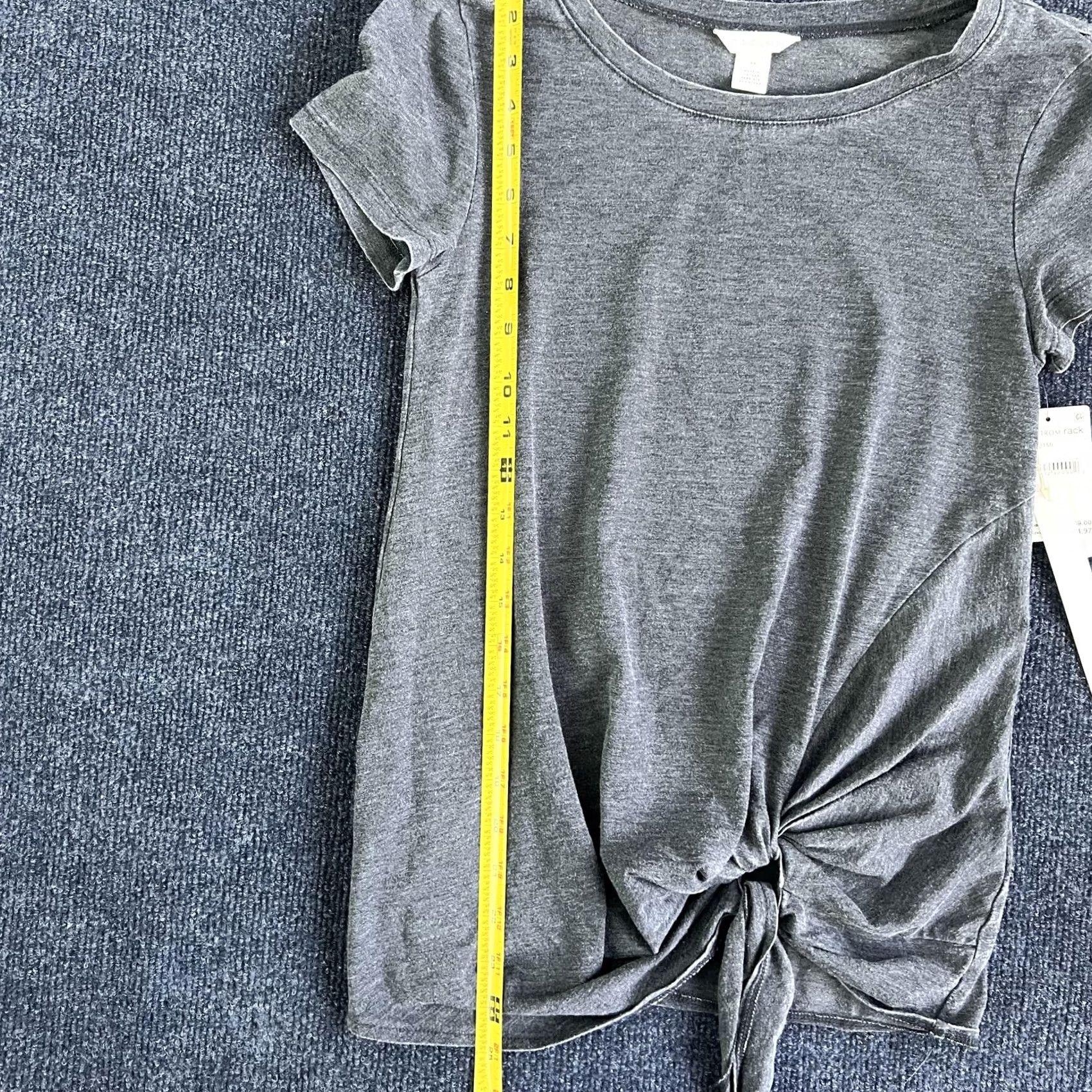 Vintage Caslon Shirt Womens XS Gray Crew Neck Short Sleeve Jersey Tee with Knot Front Tie Hem Size XS / US 0-2 / IT 36-38 - 4 Thumbnail