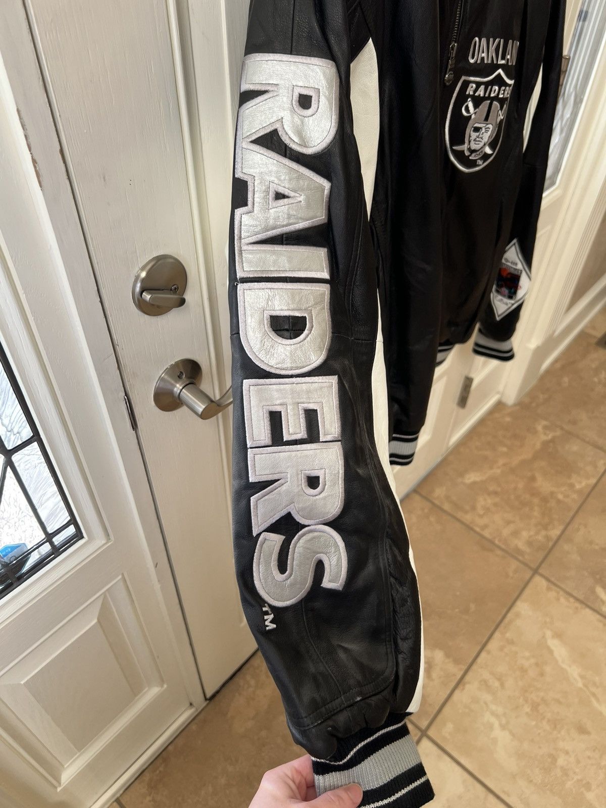 Vintage Vintage NFL Oakland Raiders Leather Jacket - Carl Banks Size US XL / EU 56 / 4 - 4 Thumbnail