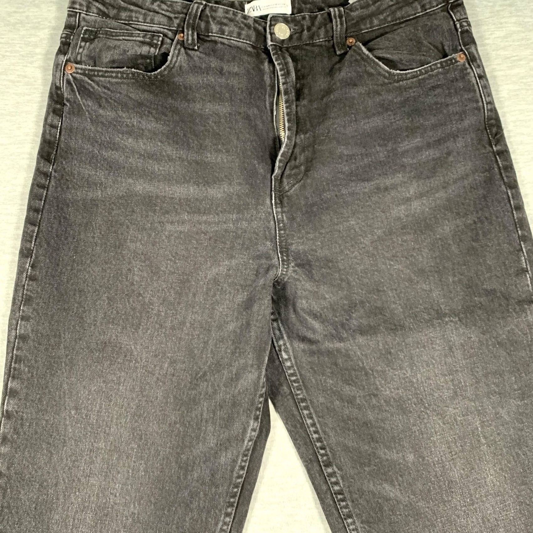 Zara Zara Jeans Womens 12 Gray High Rise Tapered Leg Charcoal Wash Stretch Denim Jeans Size 34" / US 12 / IT 48 - 4 Thumbnail