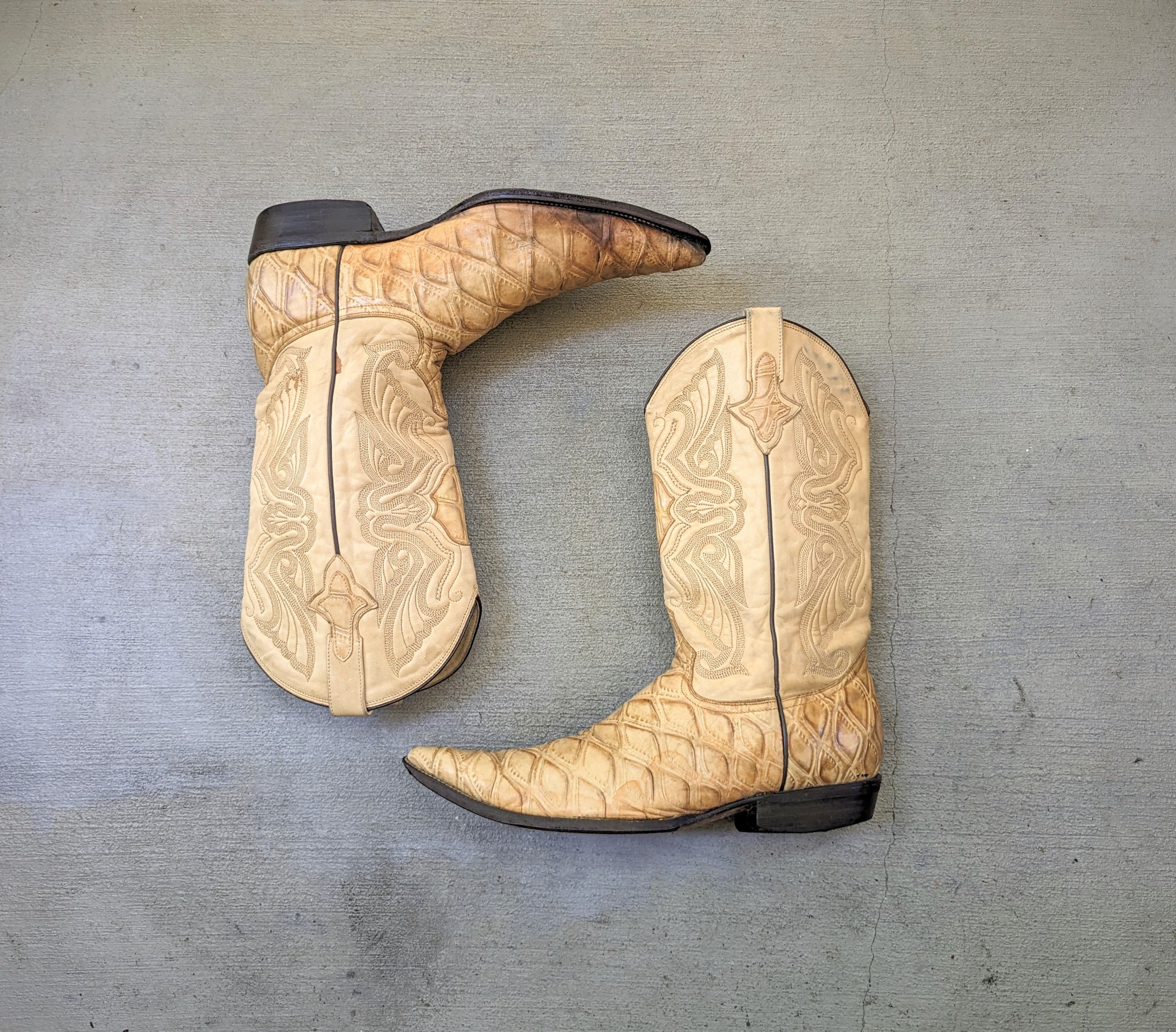 Brown Botas Cowboy Vintage Vintage Cowboy Boots Beige Leather