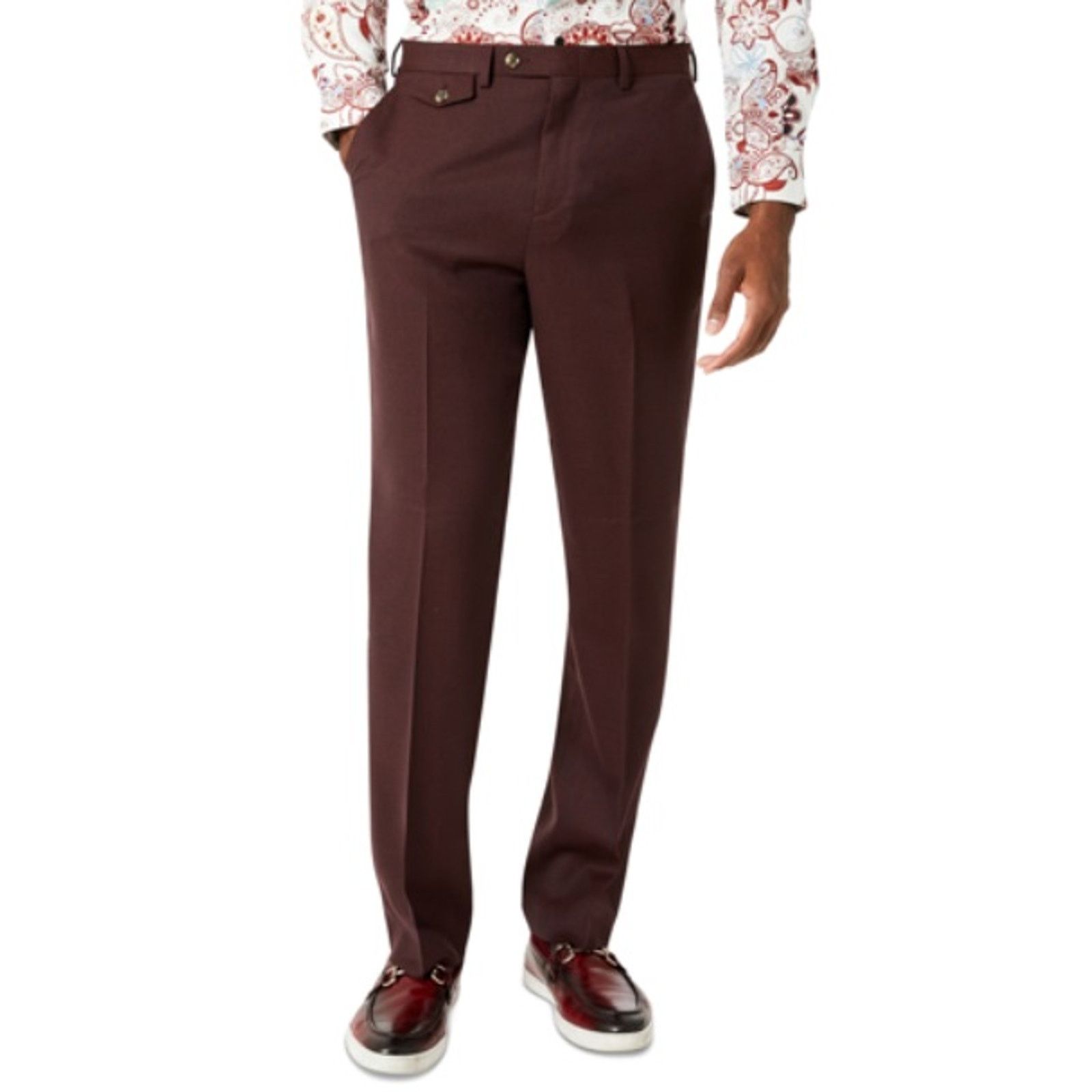 The Unbranded Brand Tayion Collection Men's Burgundy Wool Suit Pants 34W 32L Size US 34 / EU 50 - 1 Thumbnail