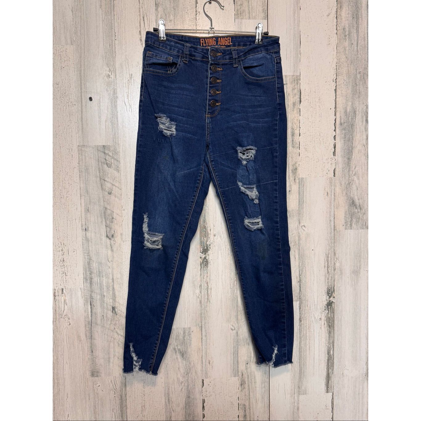Other Flying Angel High Rise Distressed Skinny Jeans Dark Wash Button Fly – Size 9 Size 28" / US 6 / IT 42 - 1 Thumbnail