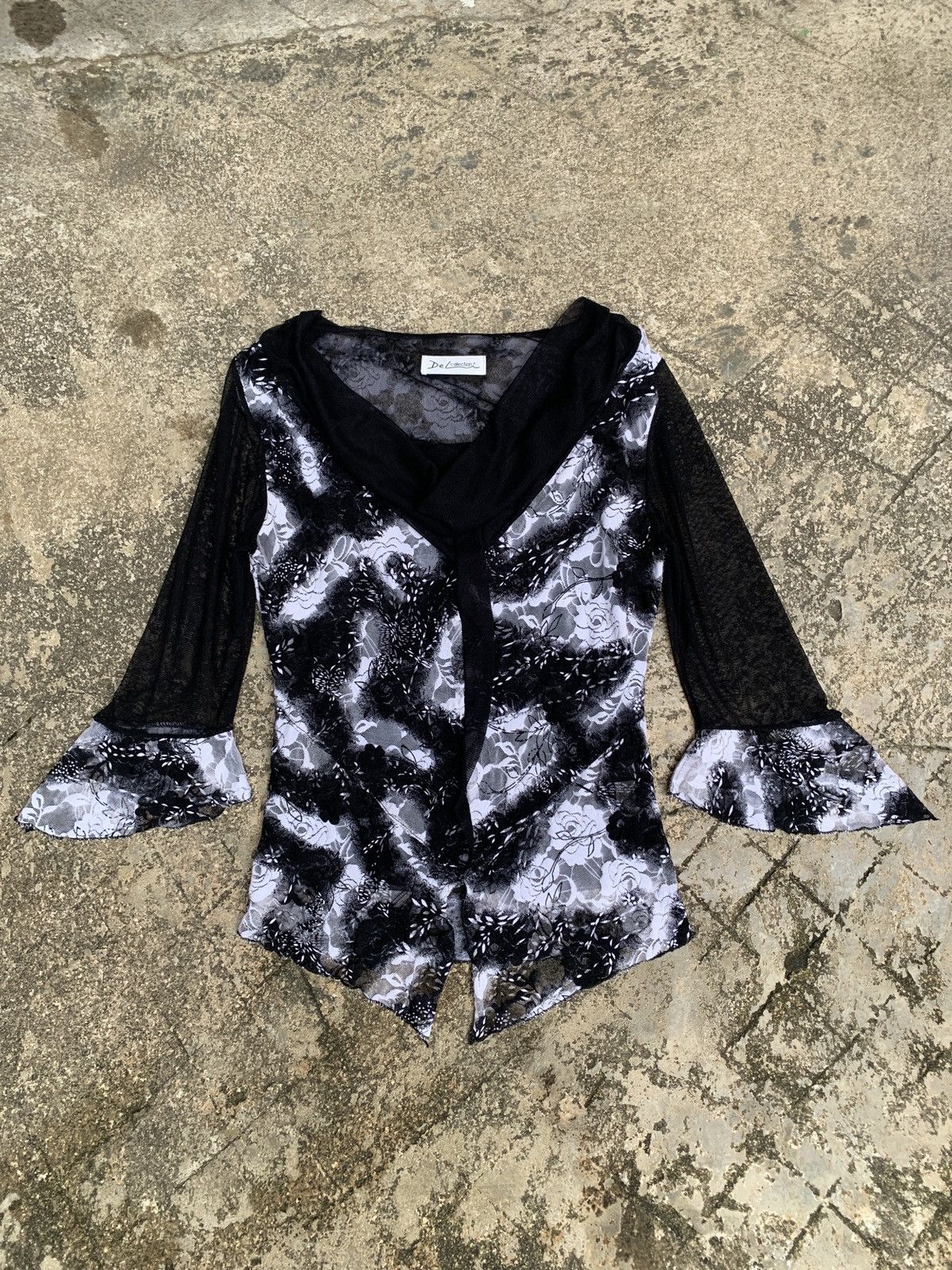 Japanese Brand × Vintage y2k DeLI Collection Ruffle Floral Trim Mesh Longsleeve Top Size S / US 4 / IT 40 - 1 Thumbnail