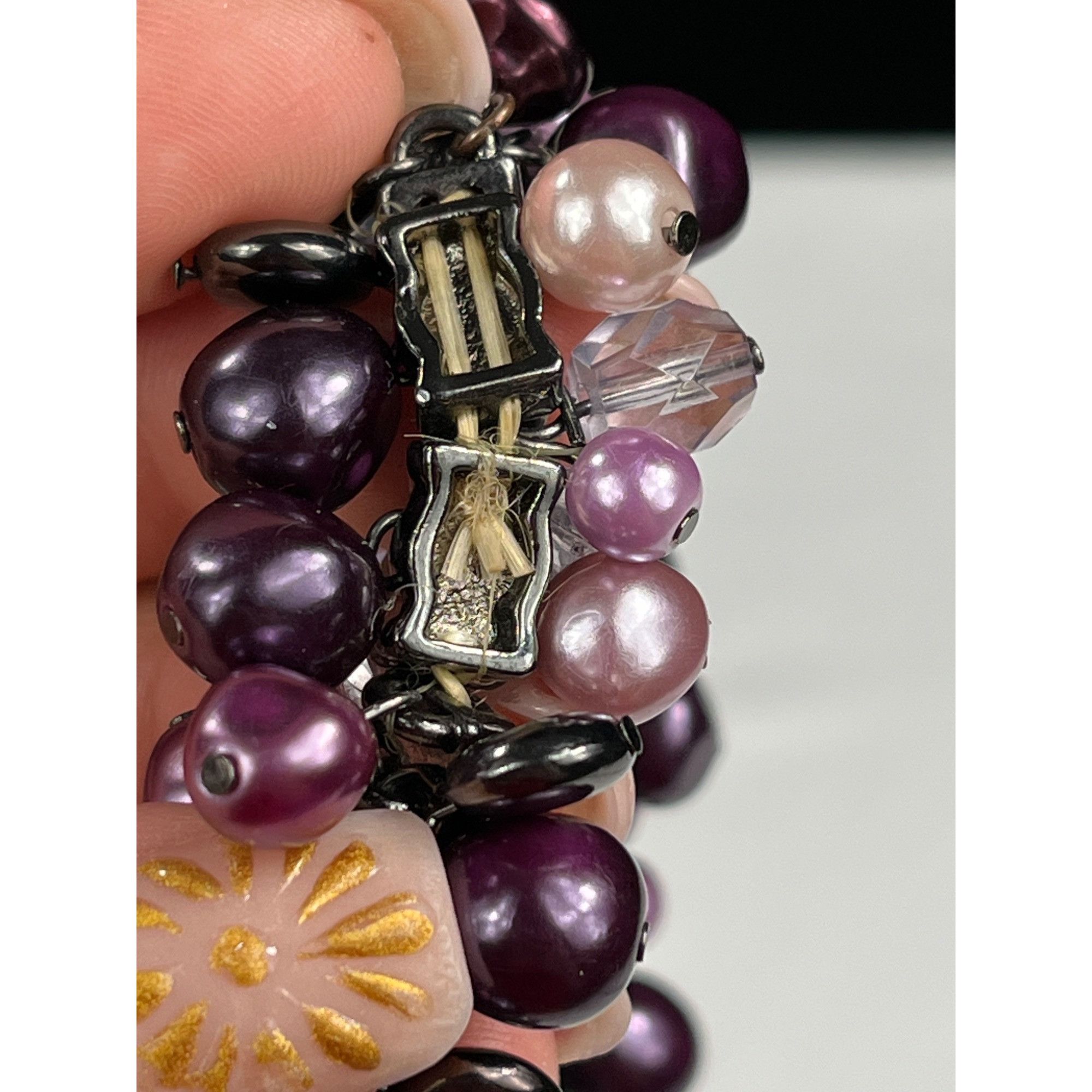 Designer Clustered SKU 039 purple pink Faux Pearl and Glass Beaded St Size ONE SIZE - 4 Thumbnail