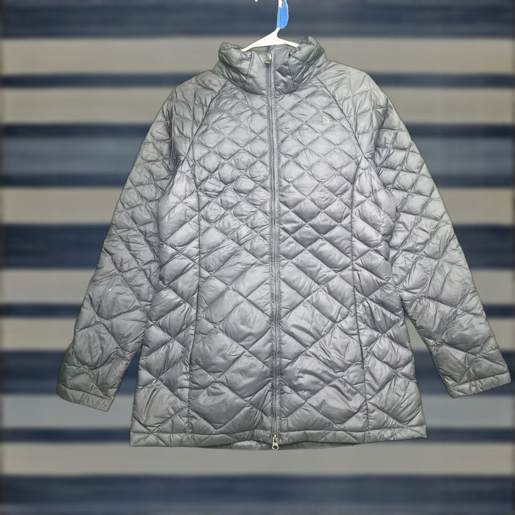 North Face Jacket Womens Medium Gray Quilted Hooded Down Puffer Outdoor