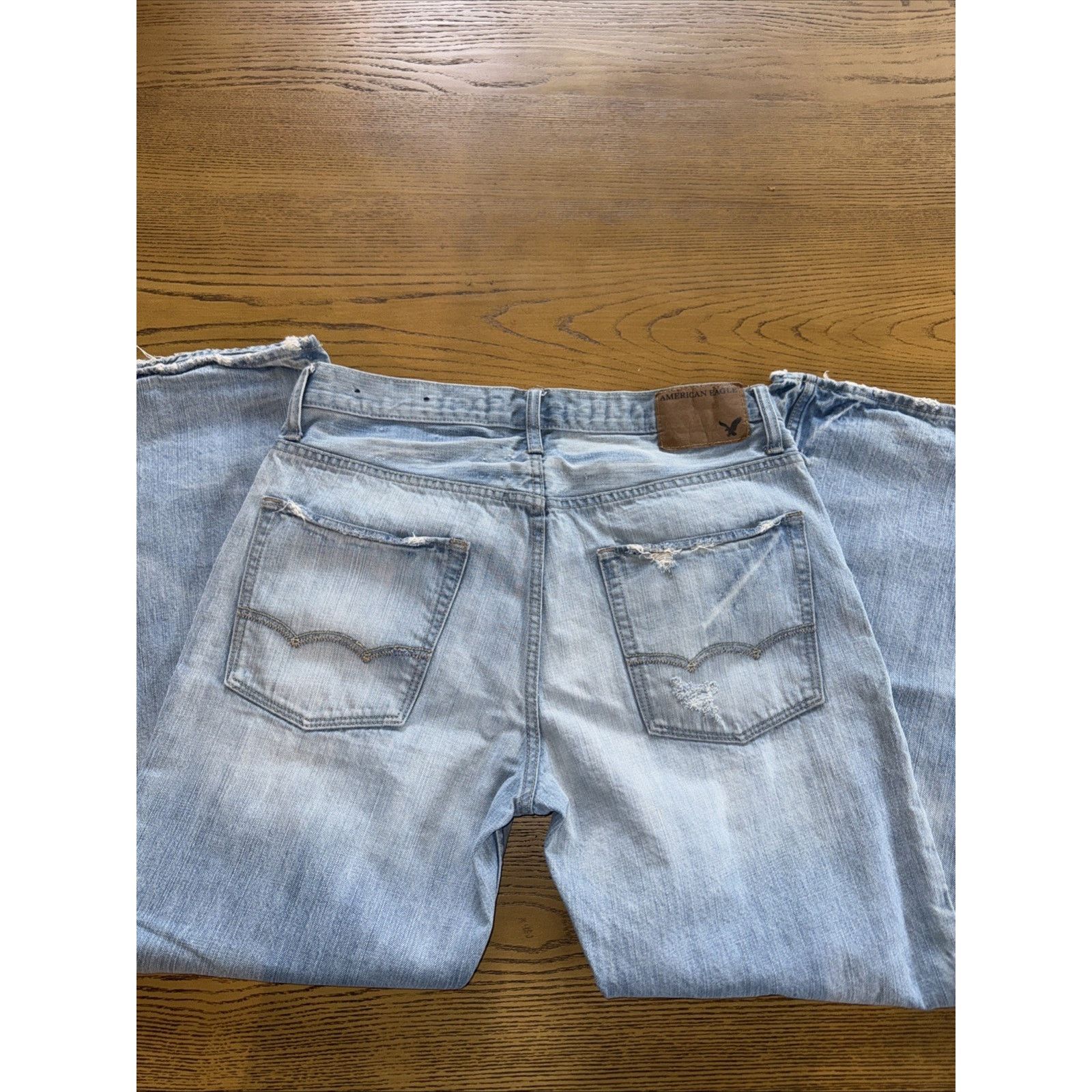 American Eagle Outfitters AE dated 2009 Men’s Distressed Plaid Patched Jeans 32x29 EUC Size US 32 / EU 48 - 3 Thumbnail
