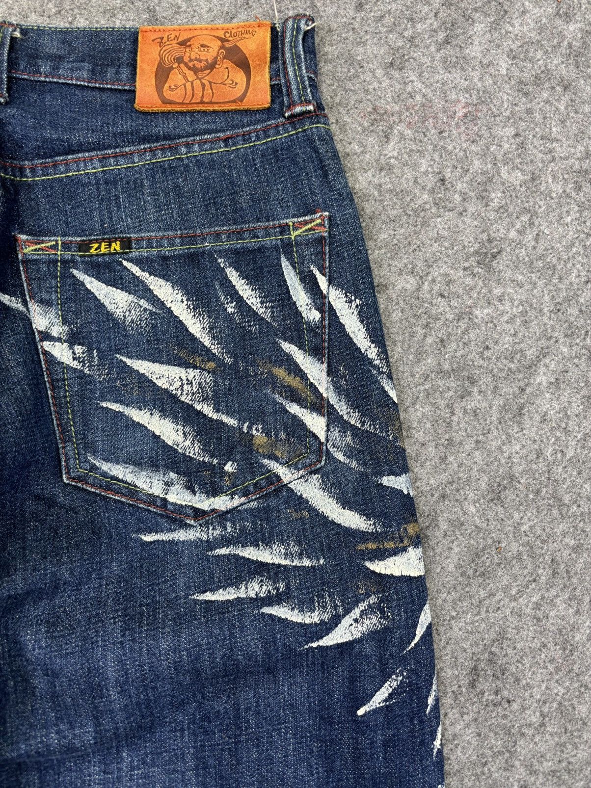 Japanese Brand 💥Artisanal💥Zen Clothing Flying Pheonix Mural Denim F706 Size US 27 - 17 Thumbnail