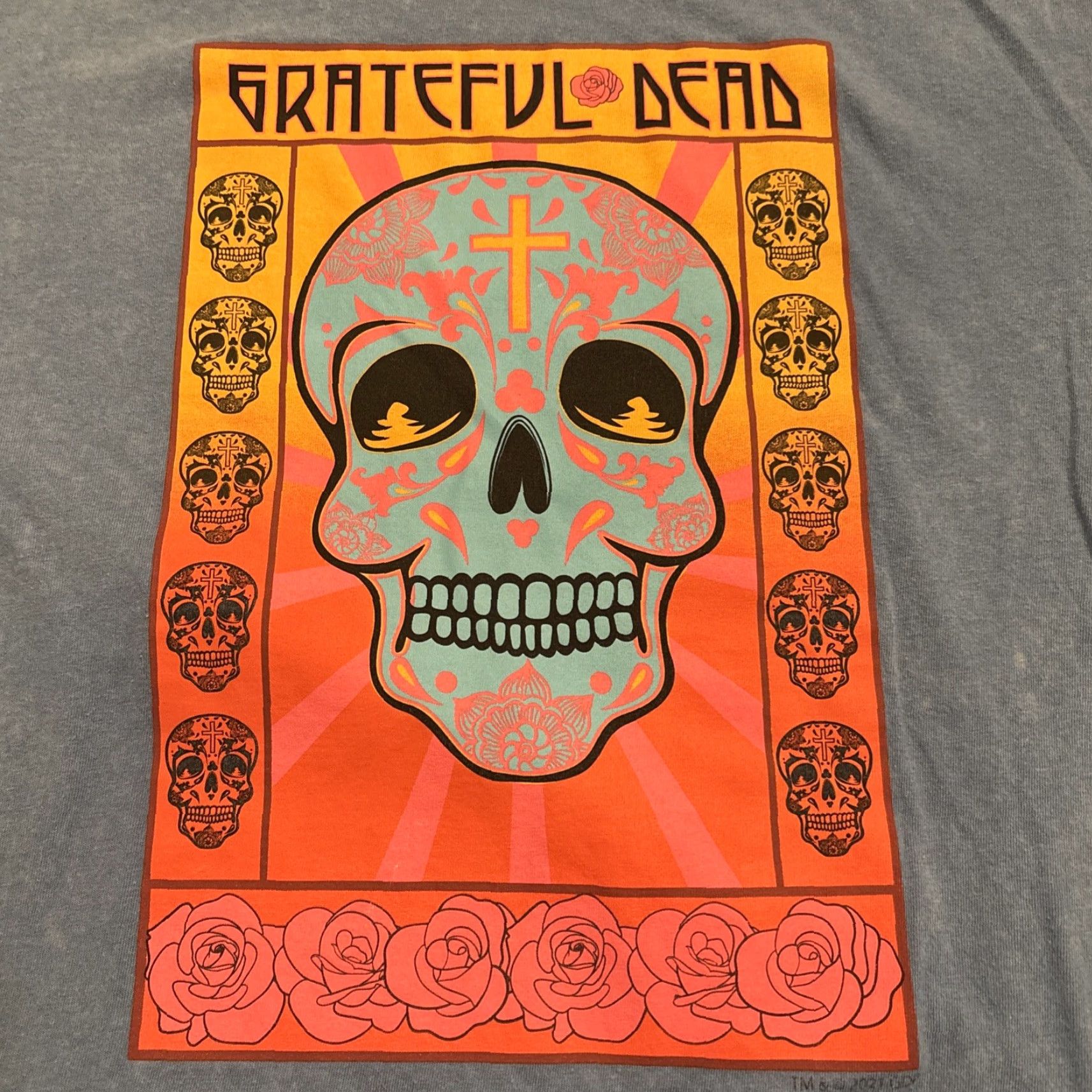 Old Navy VINTAGE Grateful Dead Shirt Adult Large Blue Sugar Skull Roses Old Navy Music 60s 70s Mens Size US L / EU 52-54 / 3 - 2 Thumbnail