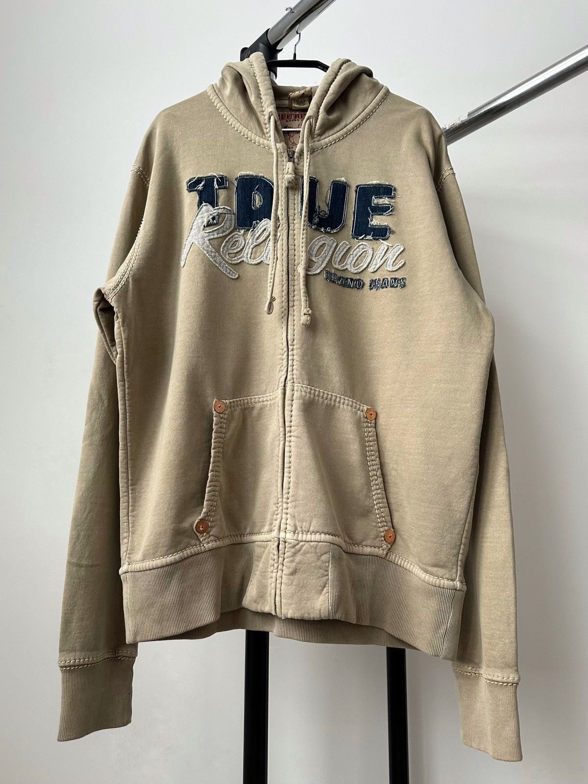 Vintage Y2K True Religion Big Logo Stitch Baggy Zip Hoodie