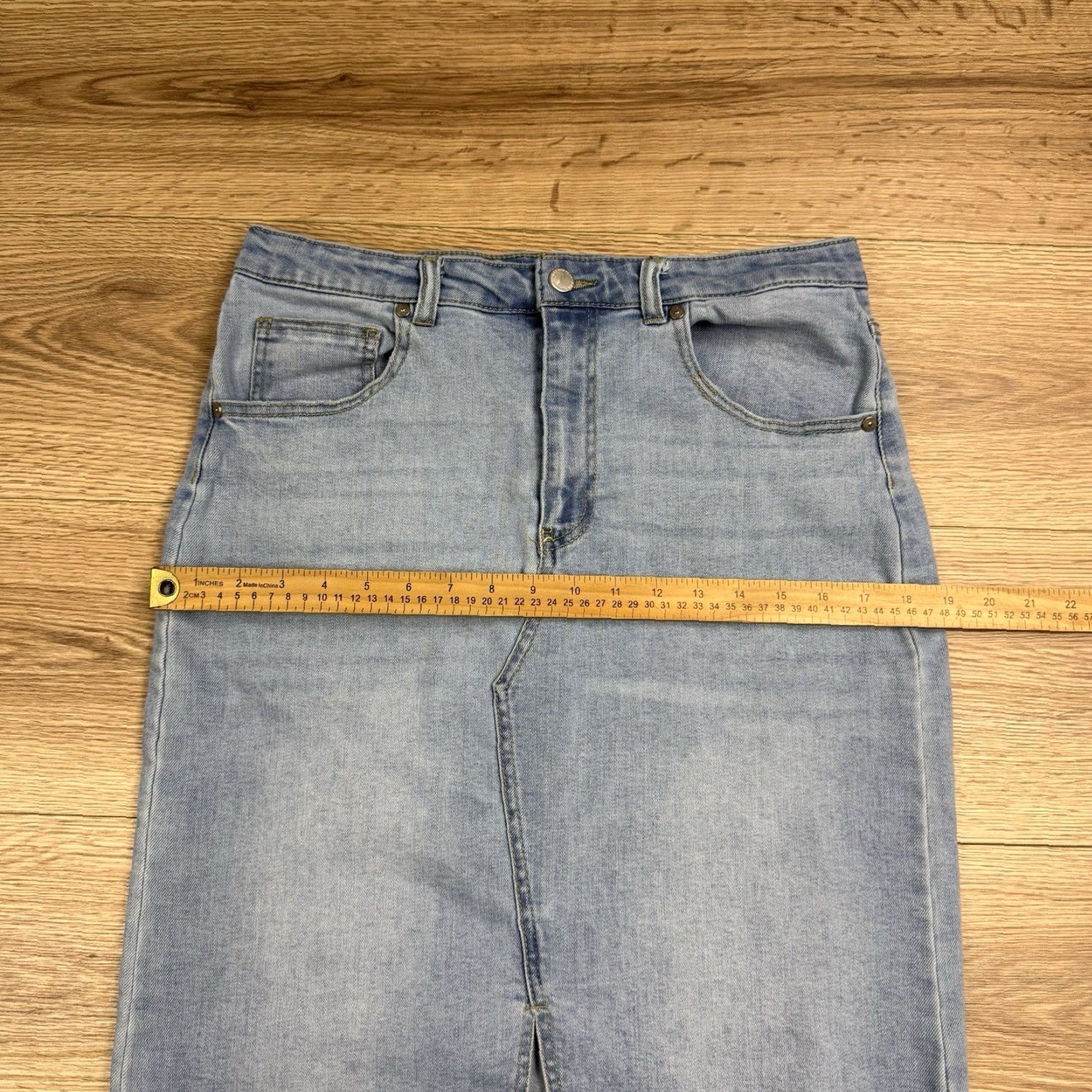 Denime OAT New York Shirt Denim Midi Front Split Light Wash Blue 10 Womens Cotton Blend A-Line Midi Denim Shirt Size L / US 10 / IT 46 - 6 Thumbnail