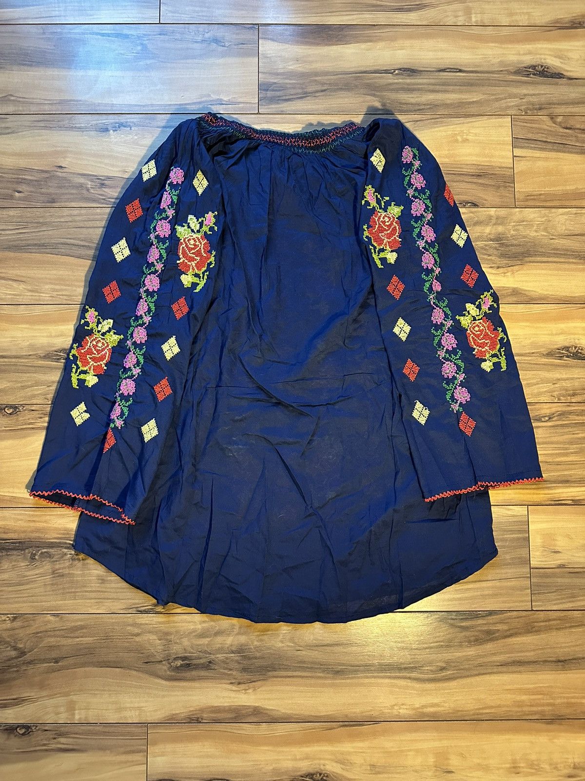 Vintage Embroidered Navy Blue Floral Women's Top Size L / US 10 / IT 46 - 6 Thumbnail