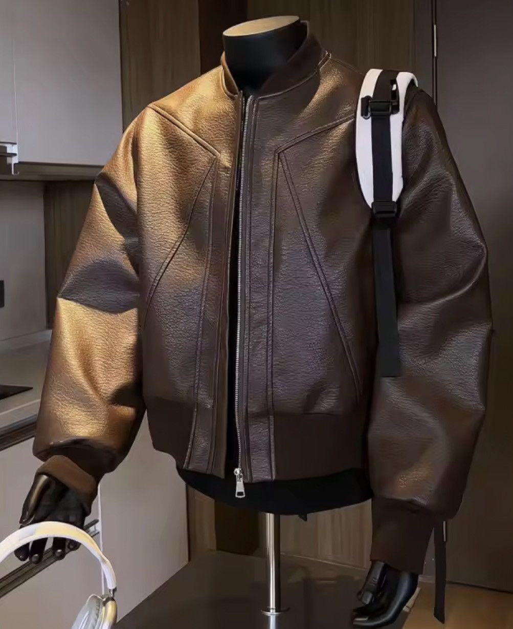 Japanese Brand Luxury Aesthetic Bomber Jacket | PU Leather Streetwear Size US XXL / EU 58 / 5 - 2 Thumbnail