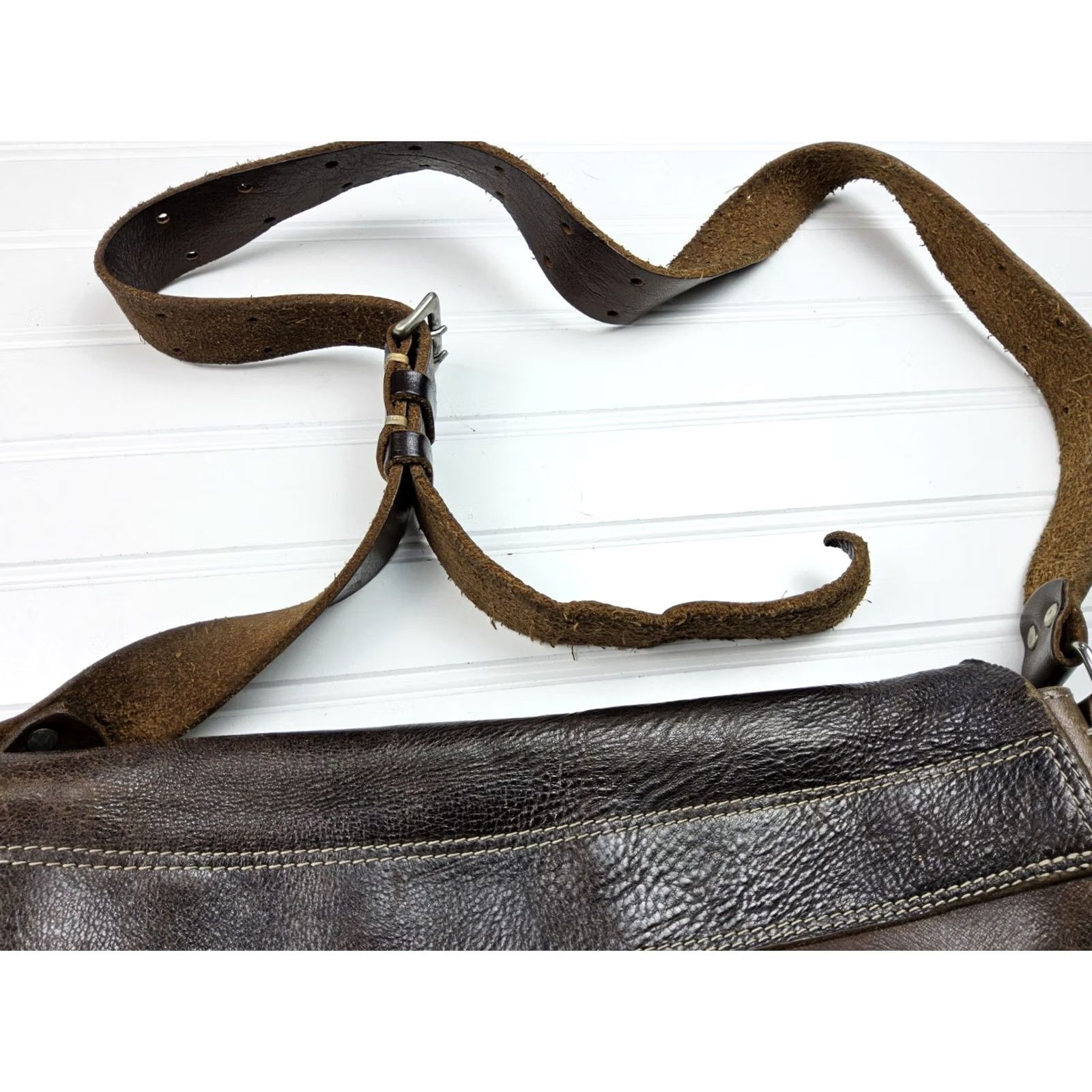 Vintage H 1203 MANO FECE Leather Distressed Shoulder Handbag Purse Size ONE SIZE - 6 Thumbnail
