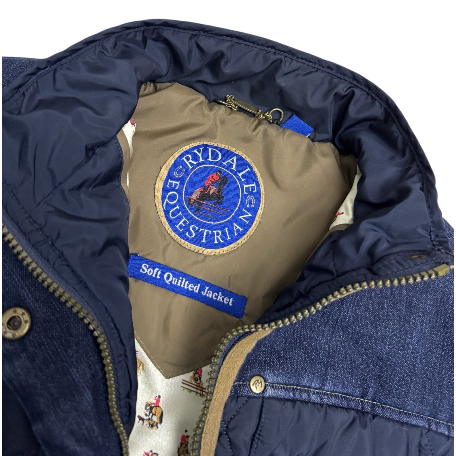 RYDALE EQUESTRIAN Denim Puffer Designer Jacket Womens Small