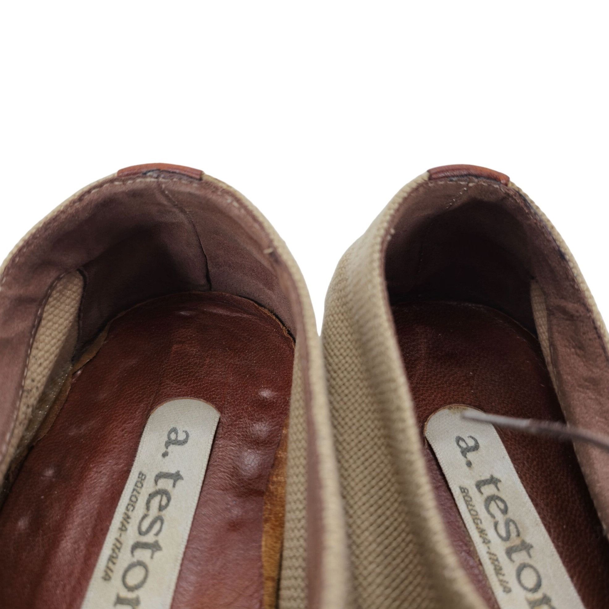Testoni A. Testoni Italy Men 9 Dress Shoe Beige Brown Canvas Leather Size US 9 / EU 42 - 5 Thumbnail
