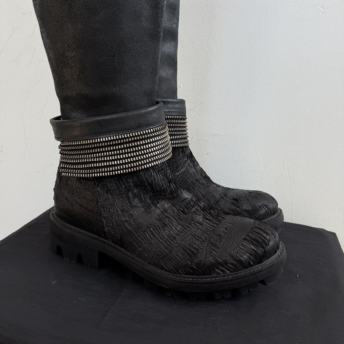 If Six Was Nine Papucei Black Leather Knee High Boots Avant Garde Platform Size US 5 / IT 35 - 5 Thumbnail