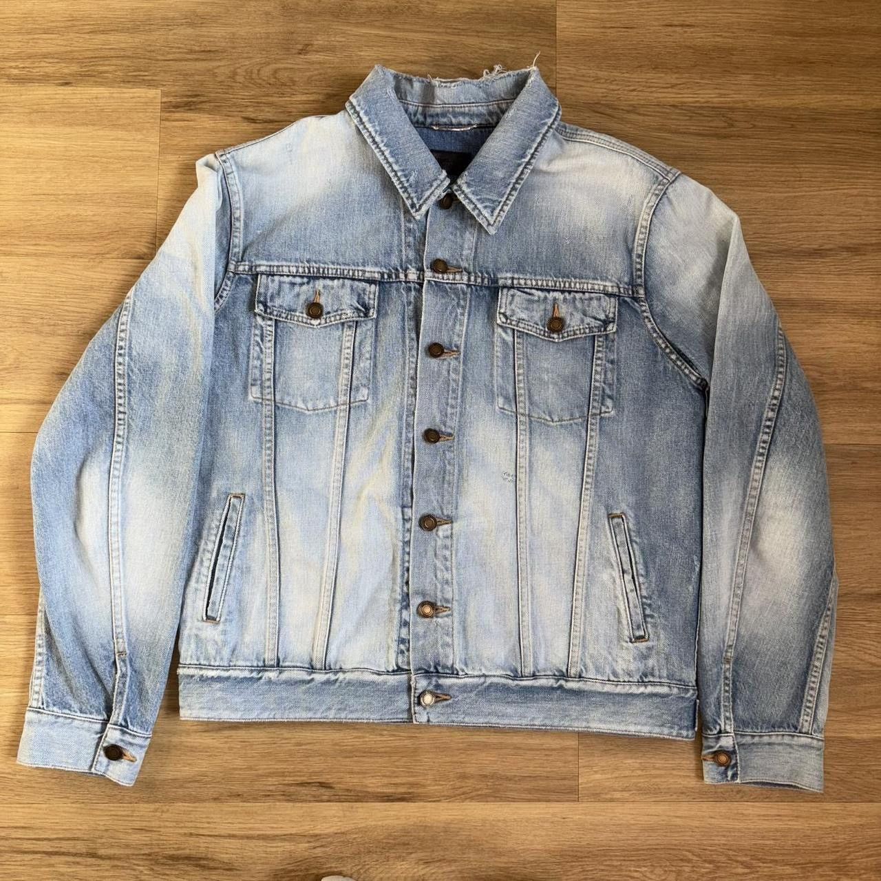 Saint Laurent CRASH 20 Light Wash Distressed Denim Jacket XL