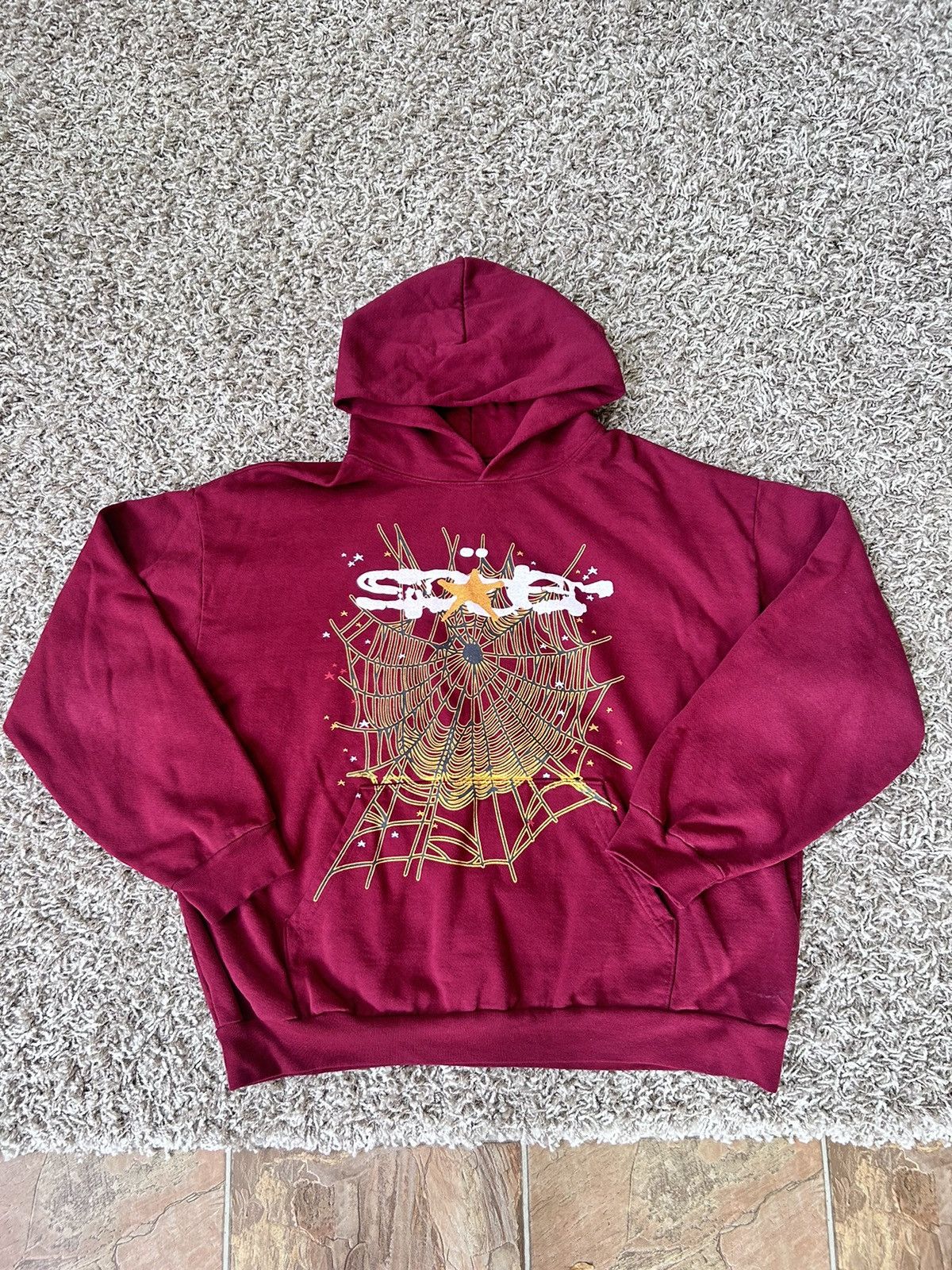 image of Spider Worldwide x Young Thug Sp5Der Logo Hoodie Maroon Size Xxl, Men's