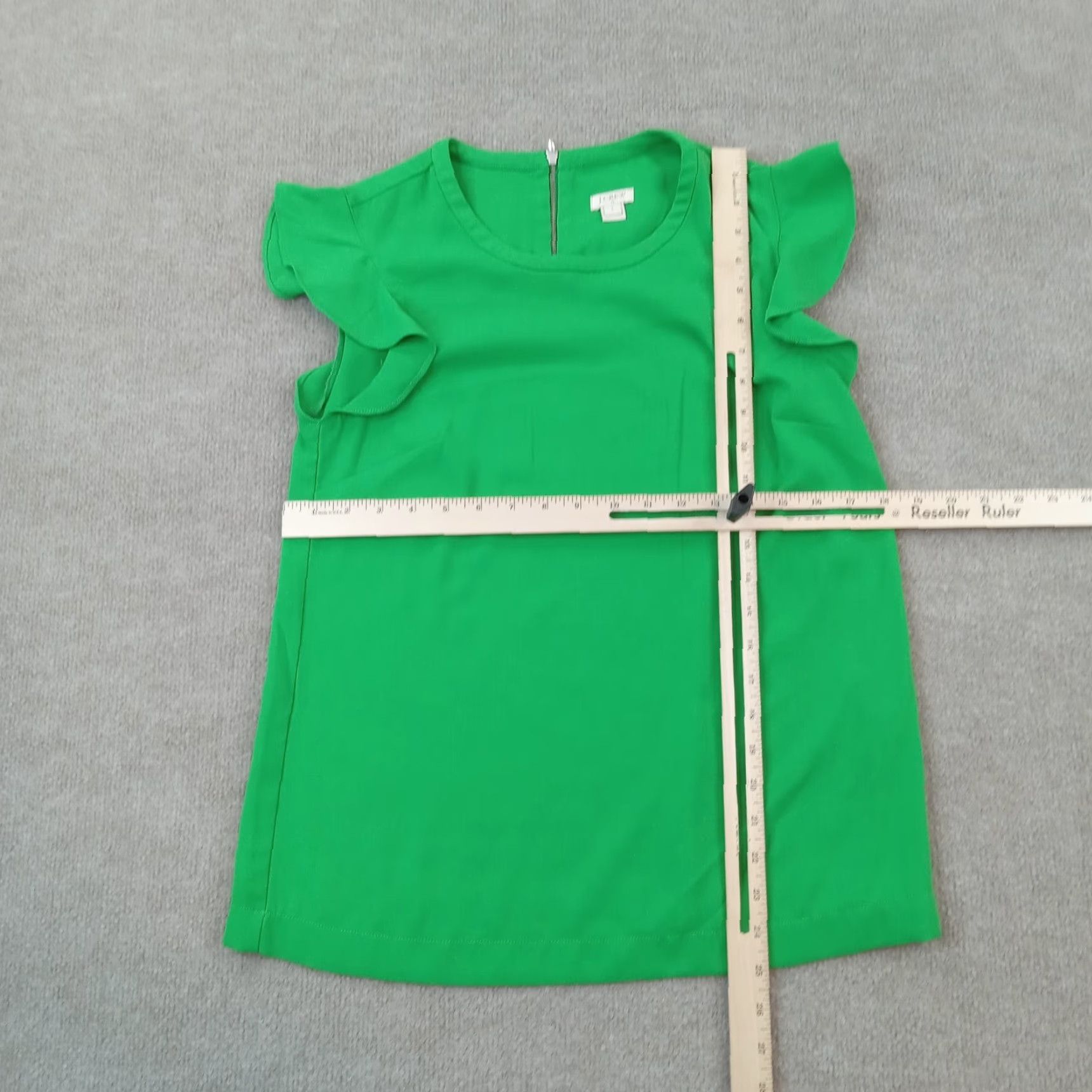 J.Crew Womens Green Ruffle Top J Crew Size 4 XL Short Sleeve Zipper Casual Business Shirt Size S / US 4 / IT 40 - 2 Thumbnail